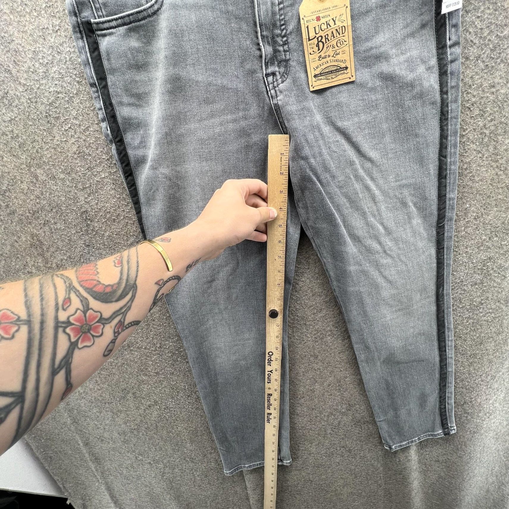 Lucky Brand Lucky Brand Jeans Mens 31 Gray Slim Skinny Milky Way Side Stripe 7W14749 Size US 31 - 4 Thumbnail