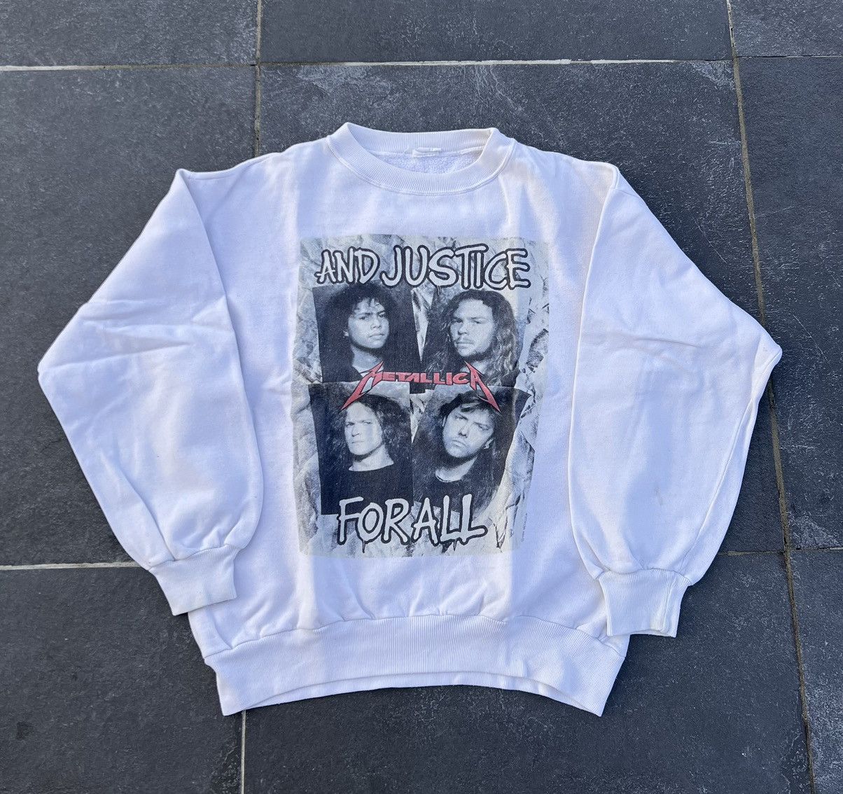 image of Band Tees x Metallica 1988 Metallica And Justice For All Crewneck in White, Men's (Size Medium)