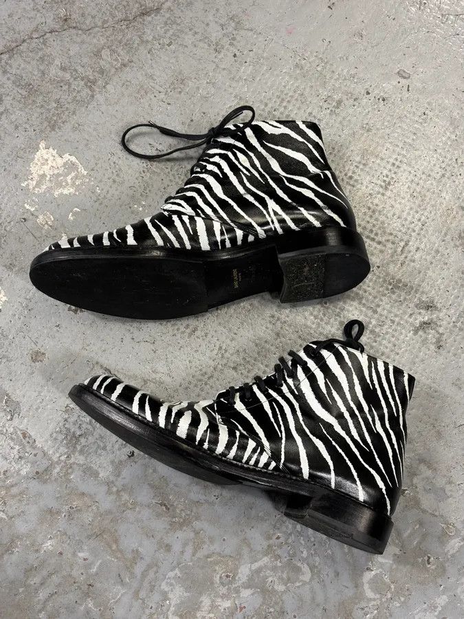 Saint Laurent Paris SS2014 Saint Laurent Black Zebra Leather Boots by Hedi Slimane Size US 8 / EU 41 - 10 Thumbnail
