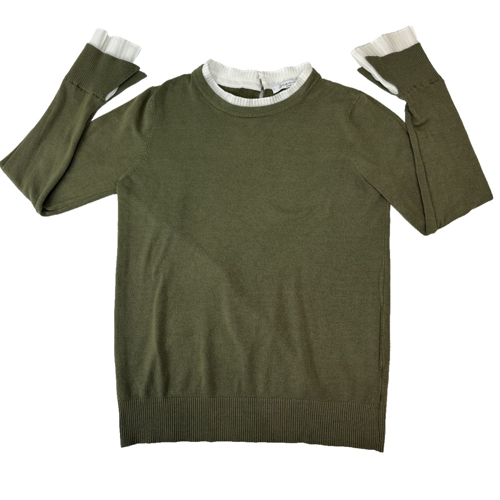 Other Siani Milano Olive Green Sweater White Pleated Cuff Large Size L / US 10 / IT 46 - 1 Thumbnail