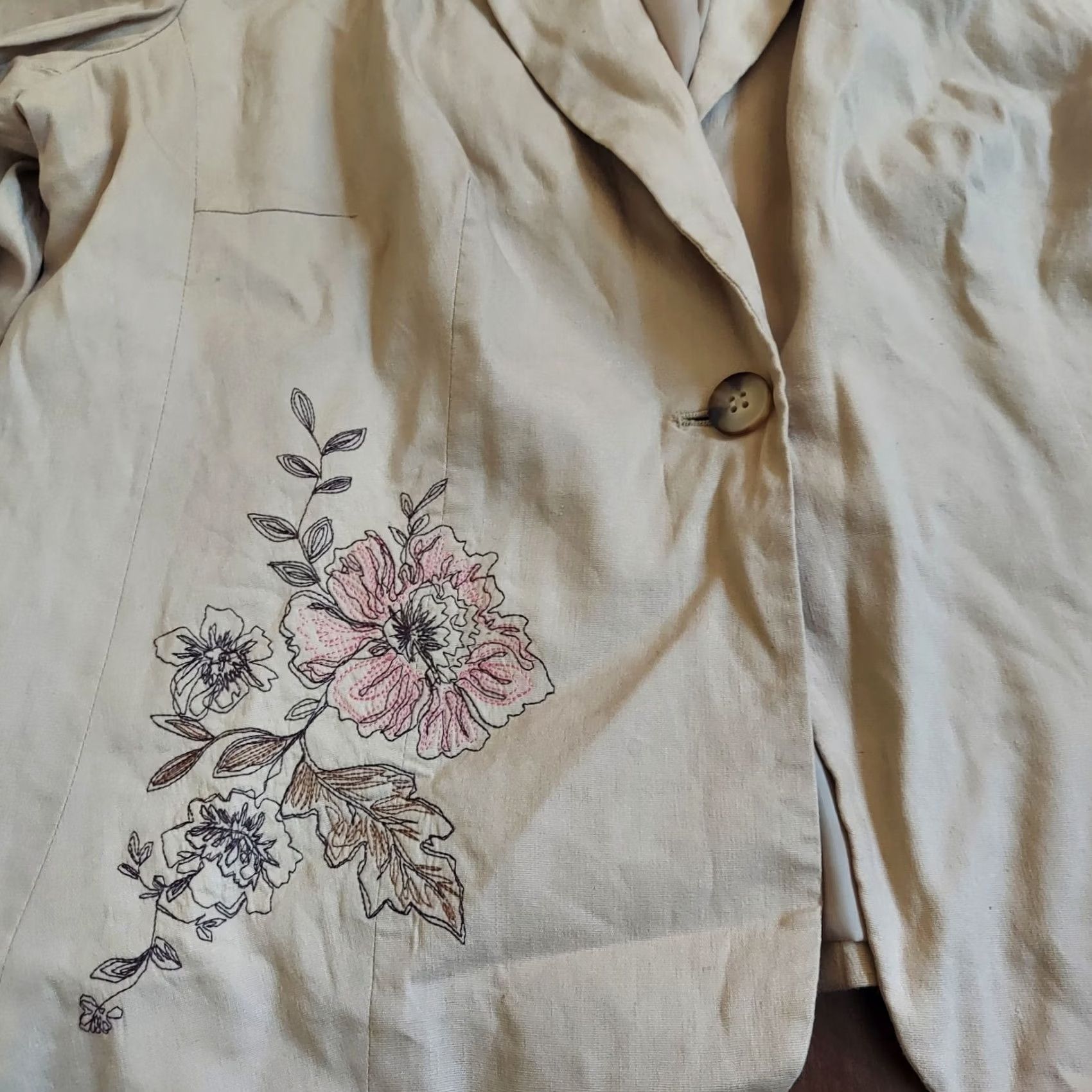 Apt. 9 Apt. 9 Blazer Shirt Floral Beige Linen Blend Stretch Long Sleeve 18 Women Womens 18 Blazer Size XXL / US 16-18 / IT 52-54 - 7 Thumbnail