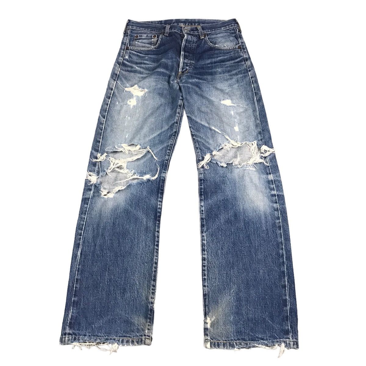RIPPED DISTRESSED LEVIS BIG E JAPAN SELVEDGE DENIM PANTS 140