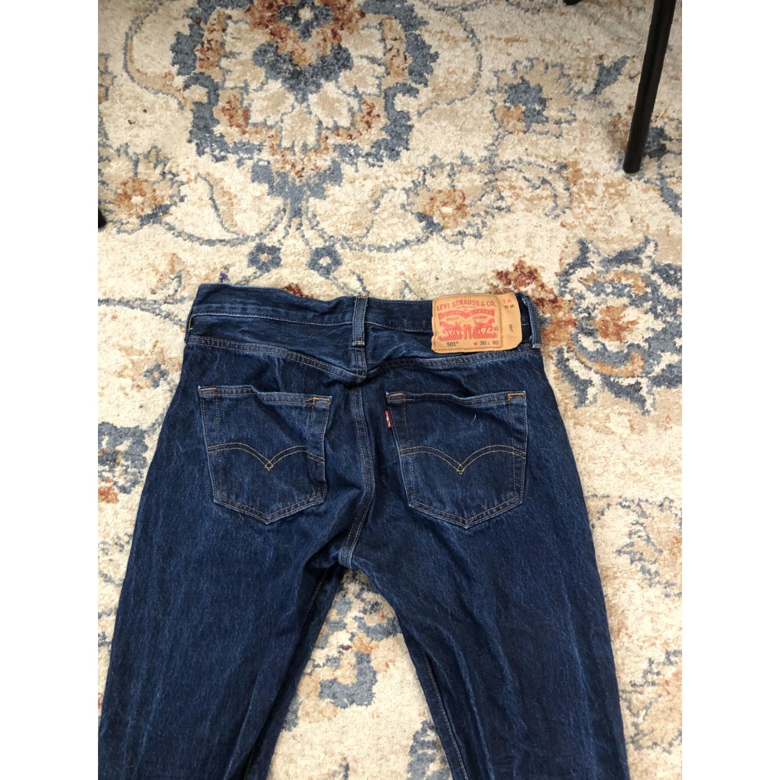 Levi's Levi's 501 Jeans Mens 30x30 Blue Dark Wash Straight Leg Button Fly Denim Pants Size US 30 / EU 46 - 7 Thumbnail