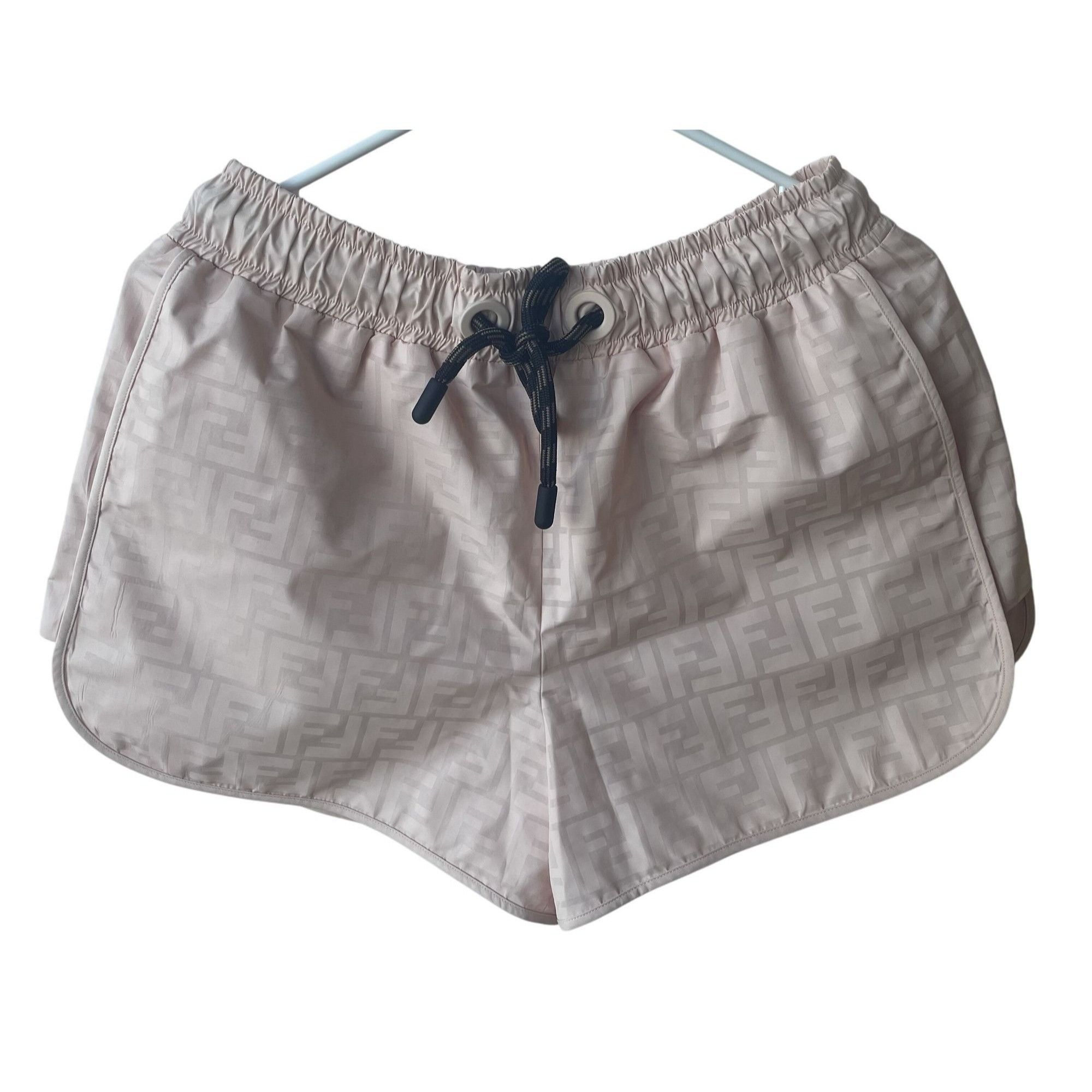 Fendi Fendi Womens Beige FF Logo Silk Drawstring Shorts Size S Size 38" / US 16 / IT 52 - 1 Thumbnail
