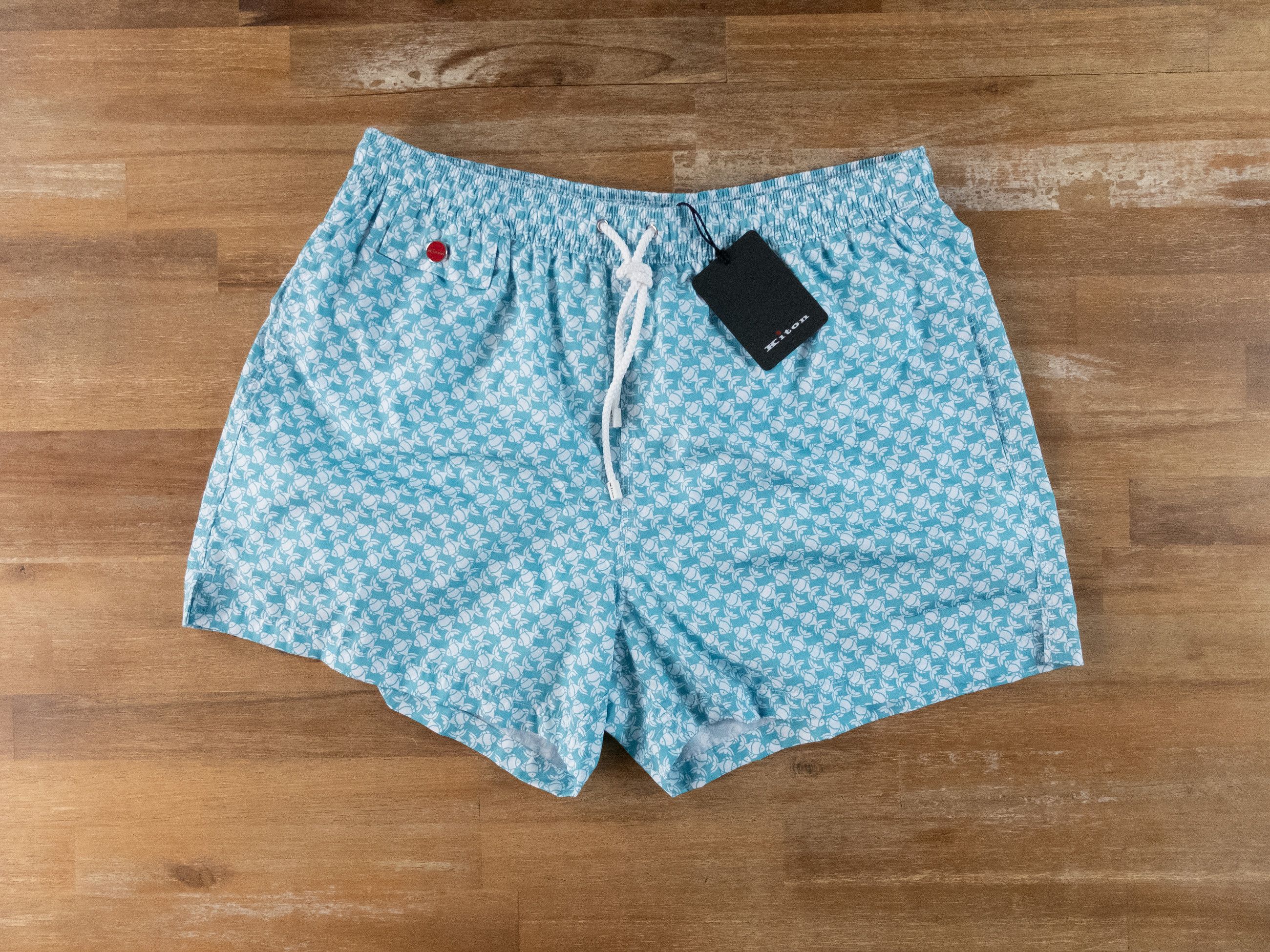 Kiton KITON Napoli blue & white fish print nylon swim shorts XL Size US 36 / EU 52 - 1 Thumbnail