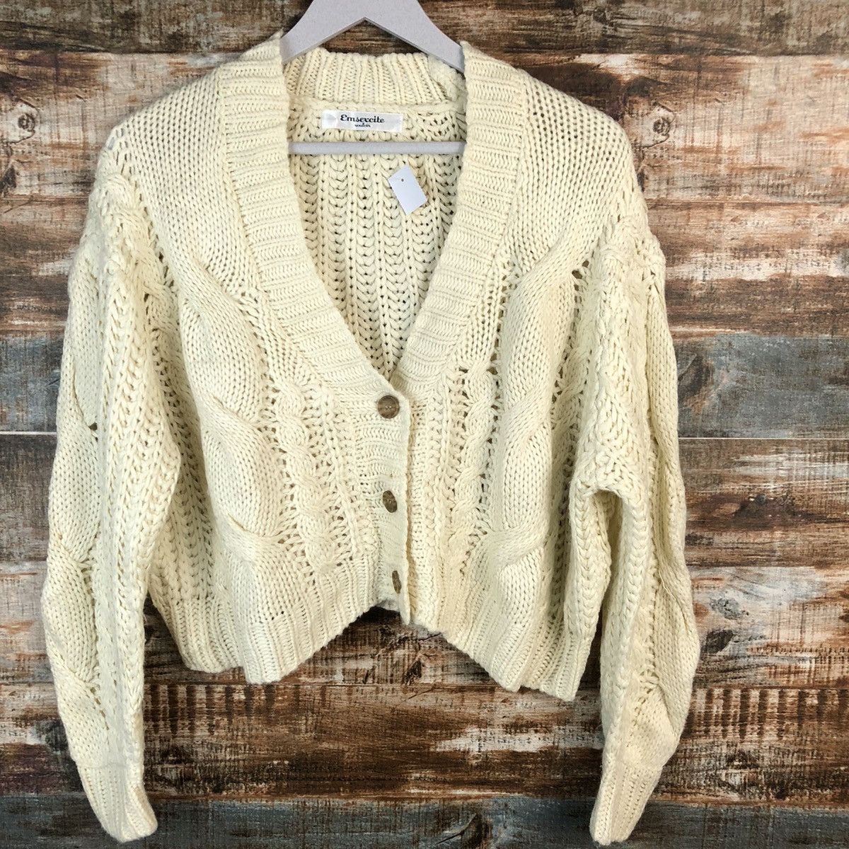 Vintage Emsexcite White Cardigan Knitwear crop top #A1474 Size M / US 6-8 / IT 42-44 - 3 Thumbnail