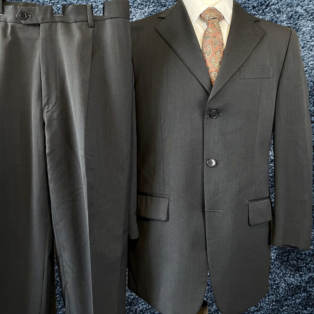 Joseph Abboud Suit 38r 32 X 28 Gray Textured Herringbone Wool 2pc 3btn Usa Made Mens, Men's