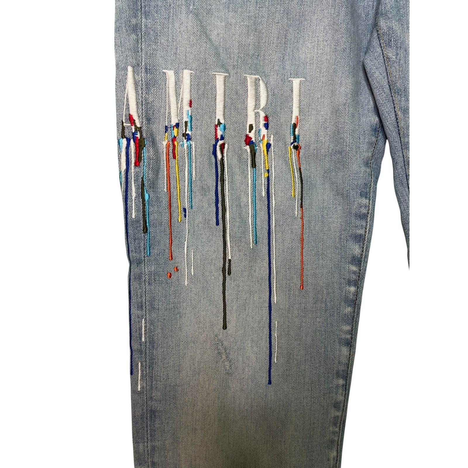 Amiri Amiri Side Logo Paint Drip Light Wash Jeans Size US 32 / EU 48 - 4 Thumbnail