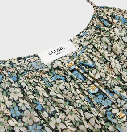 Celine o1bcso1str0526 2R14L549V Floral Print Gathered Midi Dress Size L / US 10 / IT 46 - 2 Thumbnail