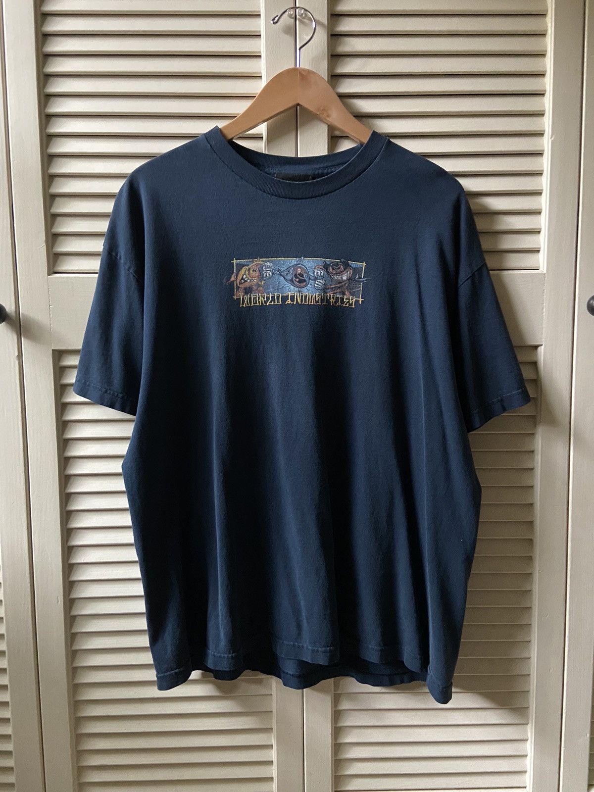 Vintage RARE Vintage World Industries Navy Blue Skate Tee T-Shirt Size US XL / EU 56 / 4 - 2 Thumbnail