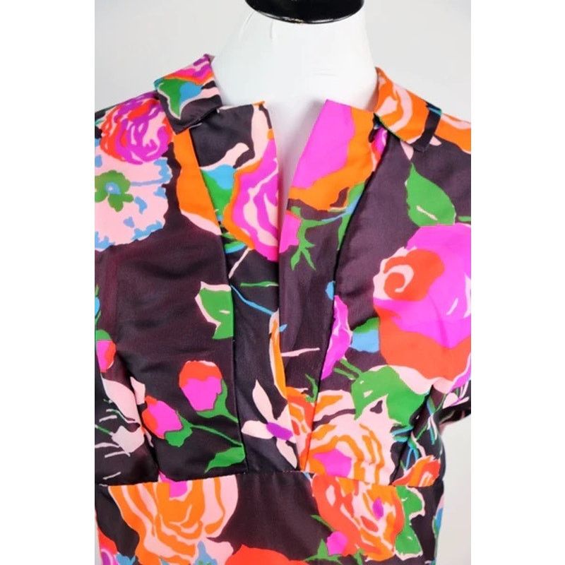 Vintage Vintage 1970s Chiffon Dark Floral Print Maxi Dress Medium Size M / US 6-8 / IT 42-44 - 8 Thumbnail