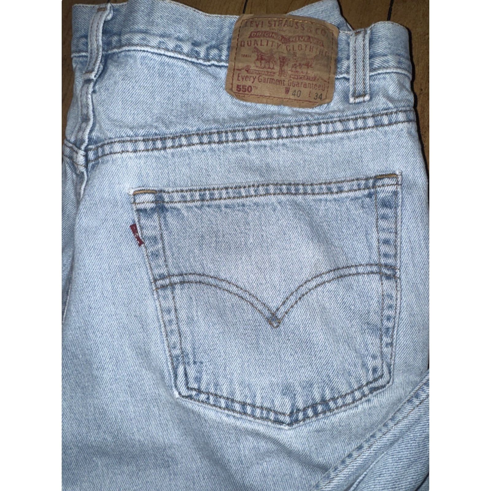 VINTAGE Levi’s 550 Relaxed Fit Jeans Stone Wash Blue 38x34 Made in USA 90s Denim