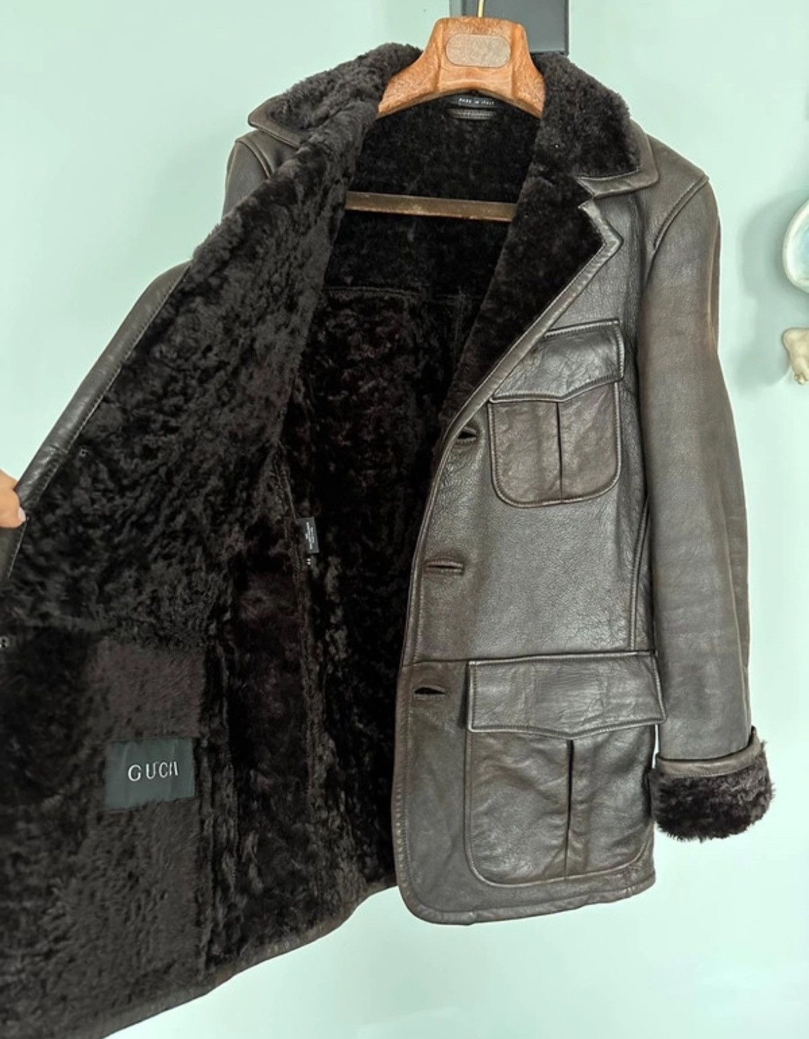 ARCHIVE TOM FORD ERA LEATHER KARAKUL SHEARLING COAT