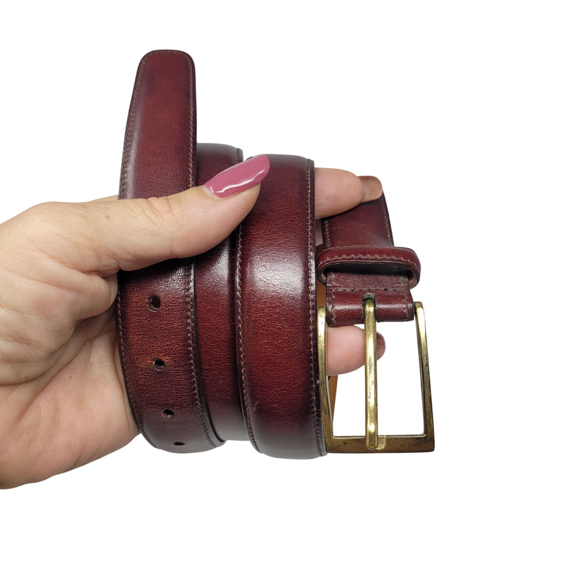 Trafalgar Trafalgar Cortina Burgundy Leather Belt Sz 40" Oxblood Gold Size 40 - 1 Thumbnail