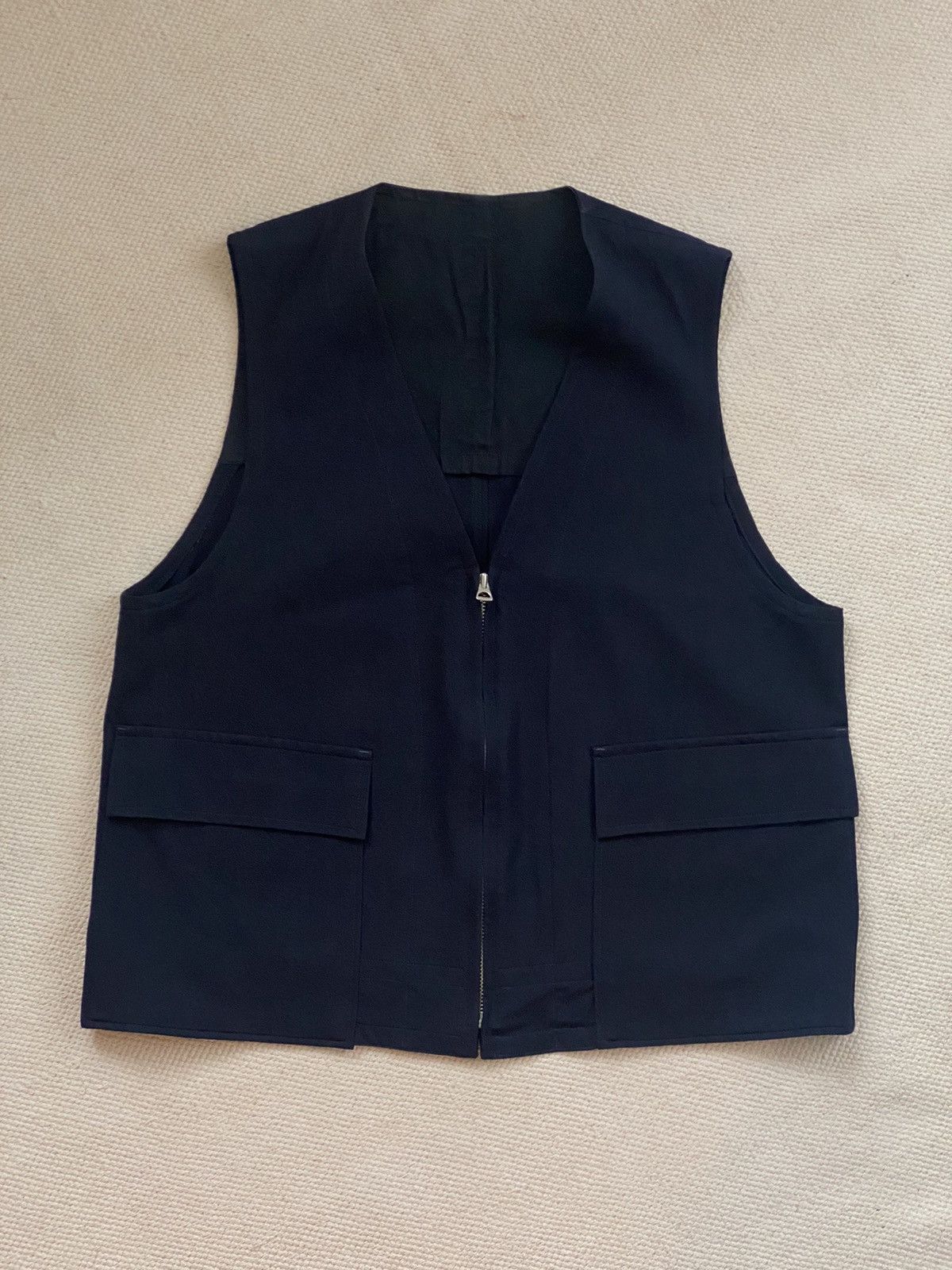 image of Yohji Yamamoto x YS For Men Navy Gabardine Vest, Men's (Size Medium)