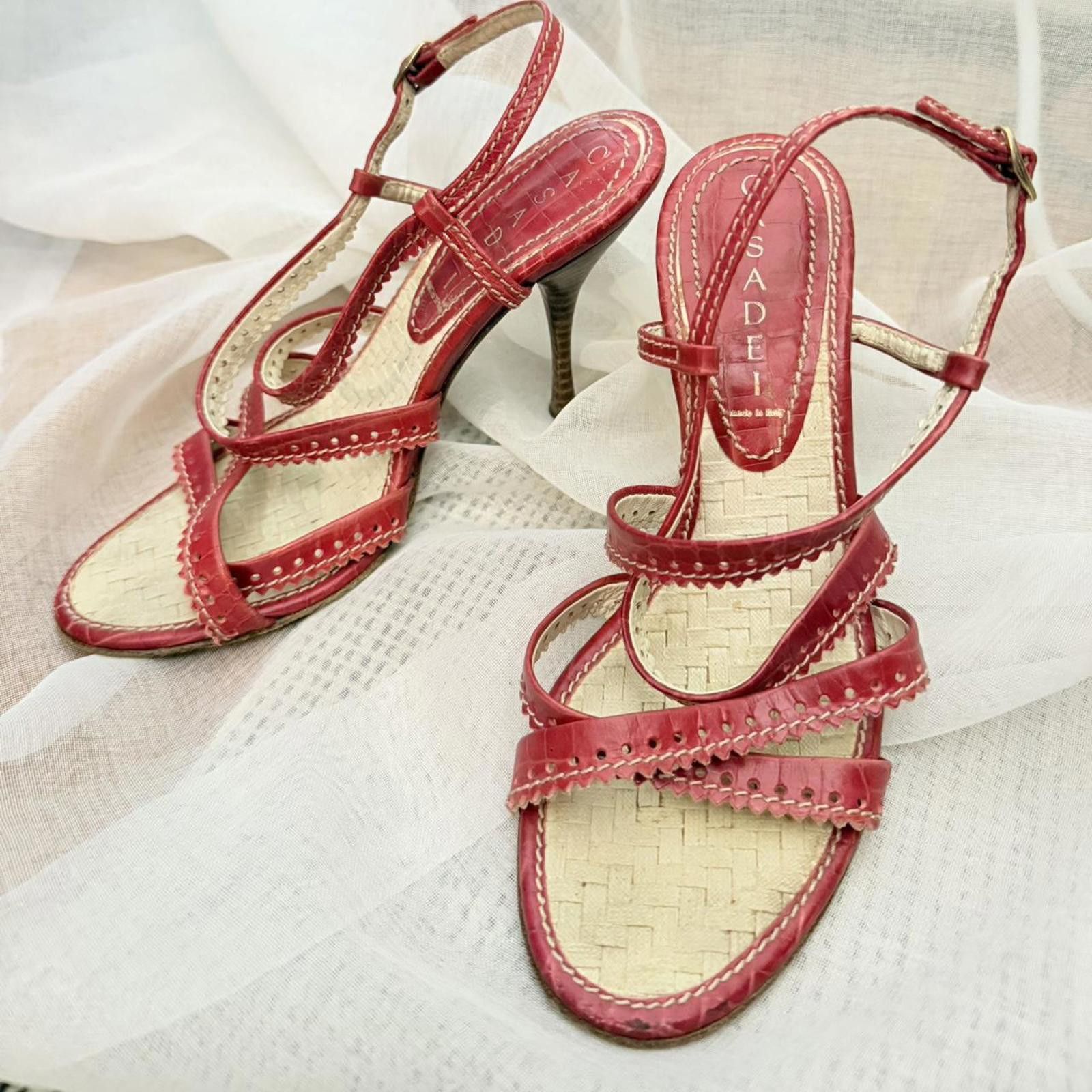 Casedei Casadei Red Leather Strappy Heels Size US 6 Size US 6 / IT 36 - 1 Thumbnail
