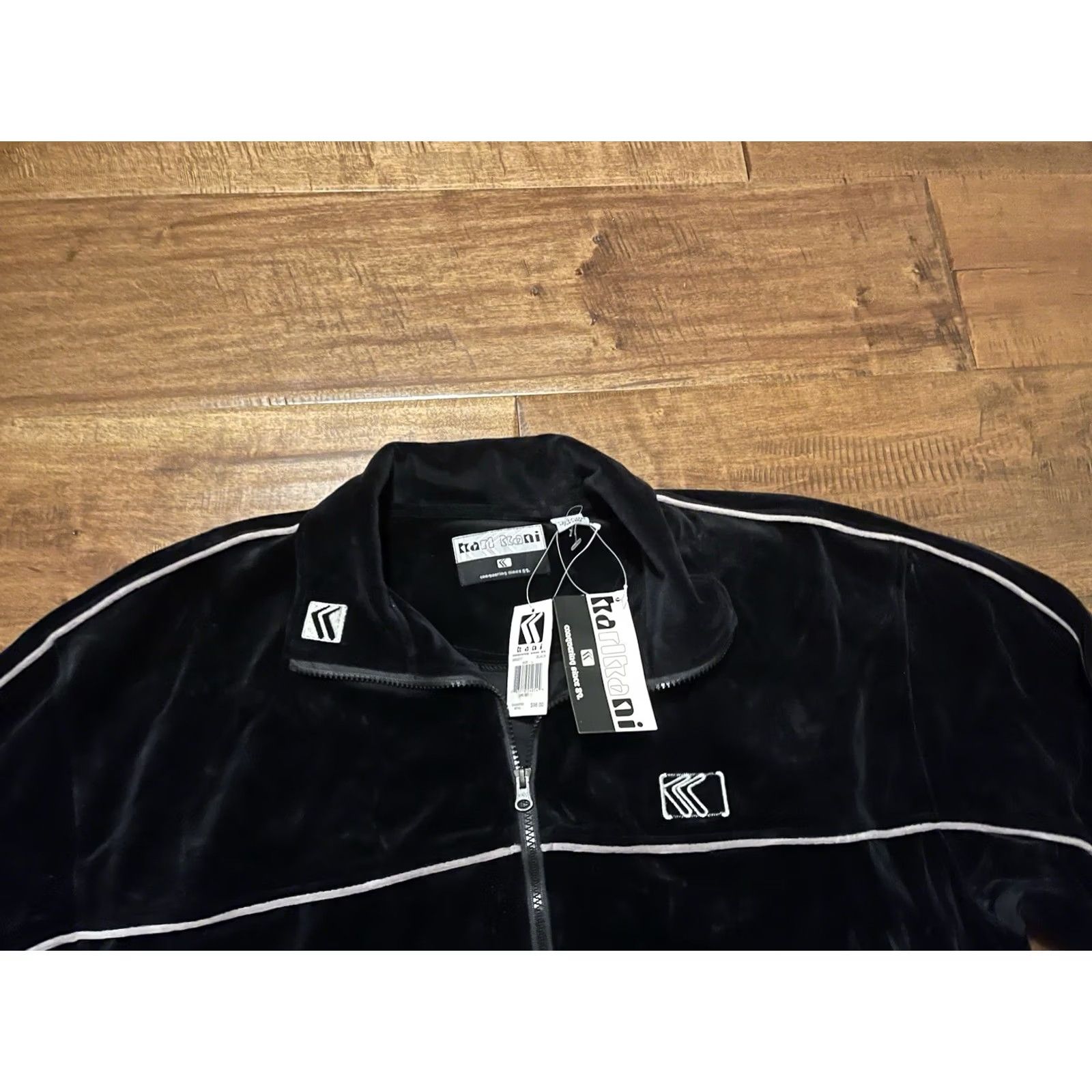 Karl Kani VINTAGE Karl Kani Black Velour Full Zip Track Jacket - Men's Large Jacket Featured Track MX0217 Mens Size US L / EU 52-54 / 3 - 2 Thumbnail