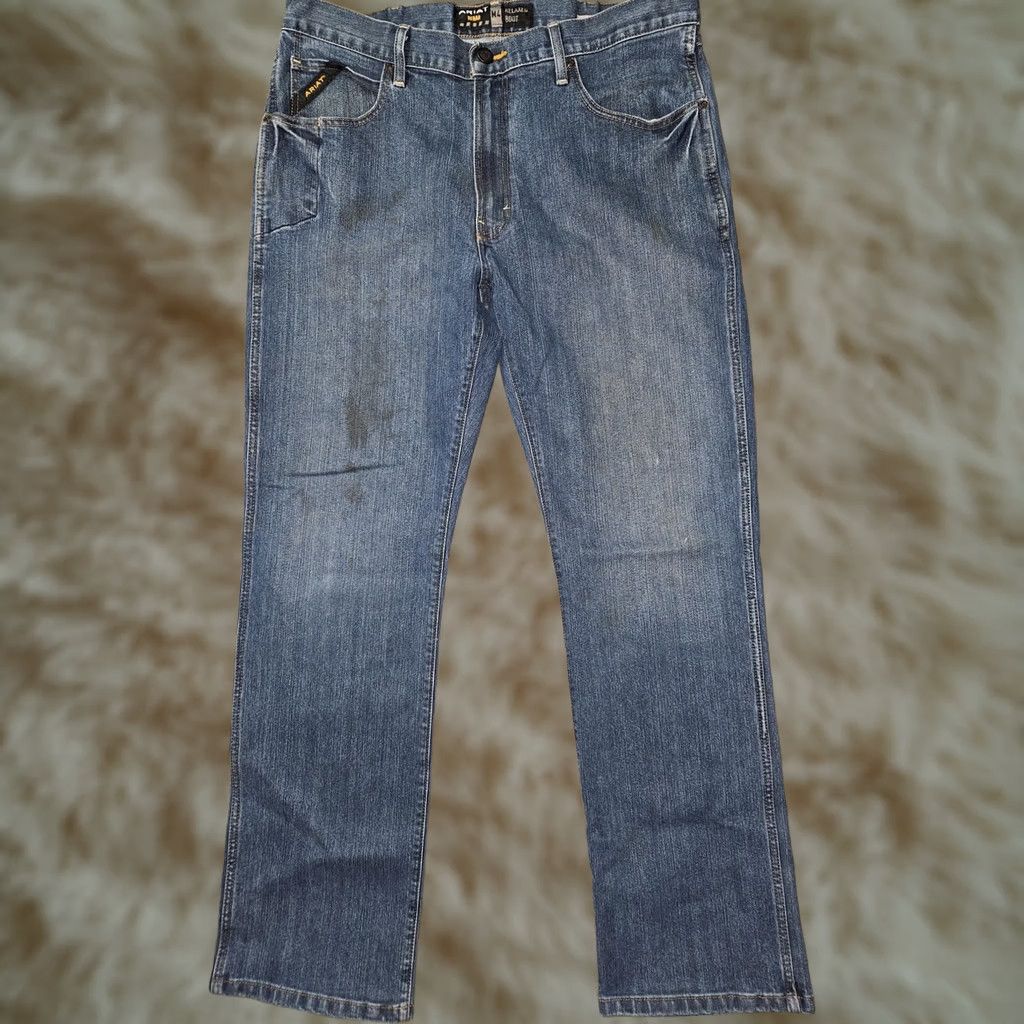 Ariat Ariat Rebar M4 Relaxed Boot Jeans Mens 38x34 Medium Blue Denim Stretch Bootcut 5-Pocket Logo Pocket Size US 38 / EU 54 - 1 Thumbnail