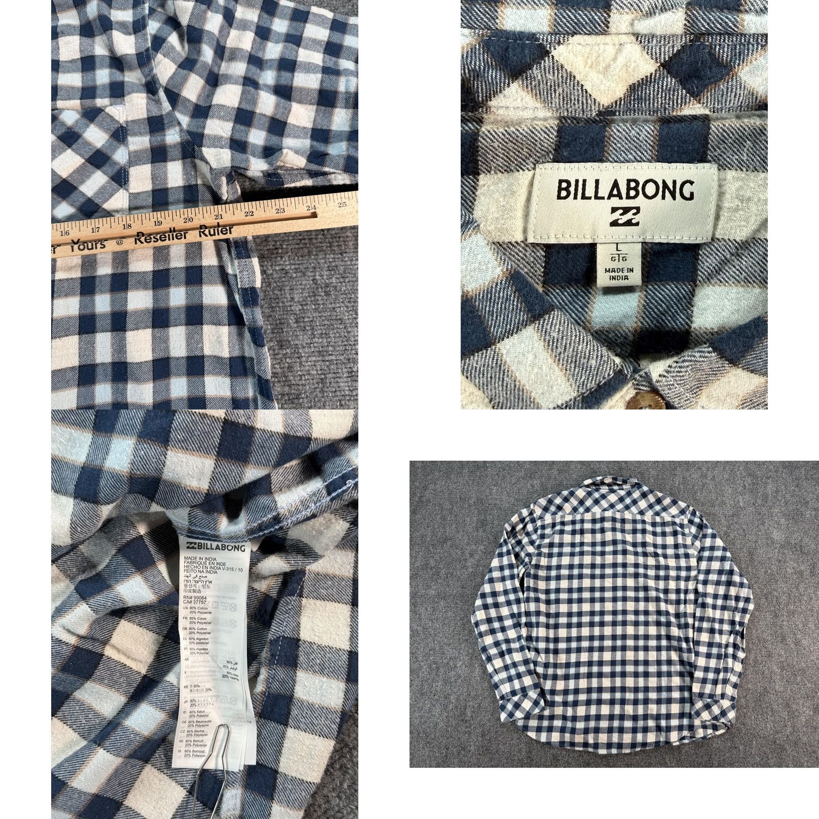 Billabong Billabong Mens Large Blue Plaid Flannel Button Shirt - Regular Fit Size US L / EU 52-54 / 3 - 8 Thumbnail