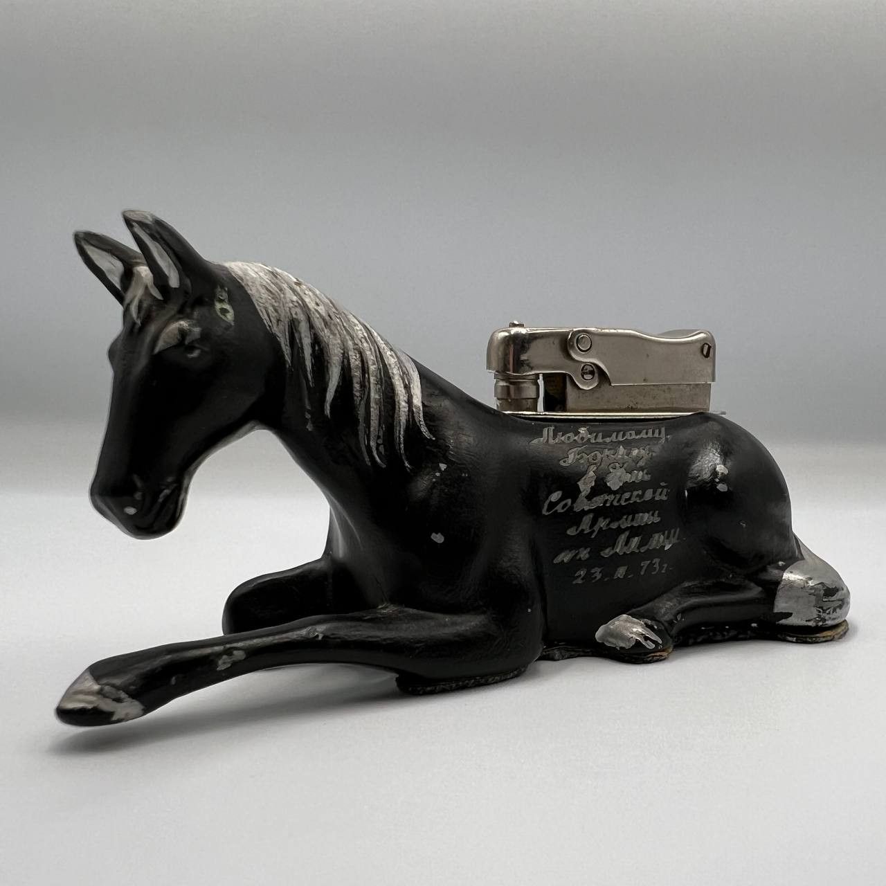Vintage Vintage Desk Gasoline Lighter Figure Horse Good Working Size ONE SIZE - 2 Thumbnail