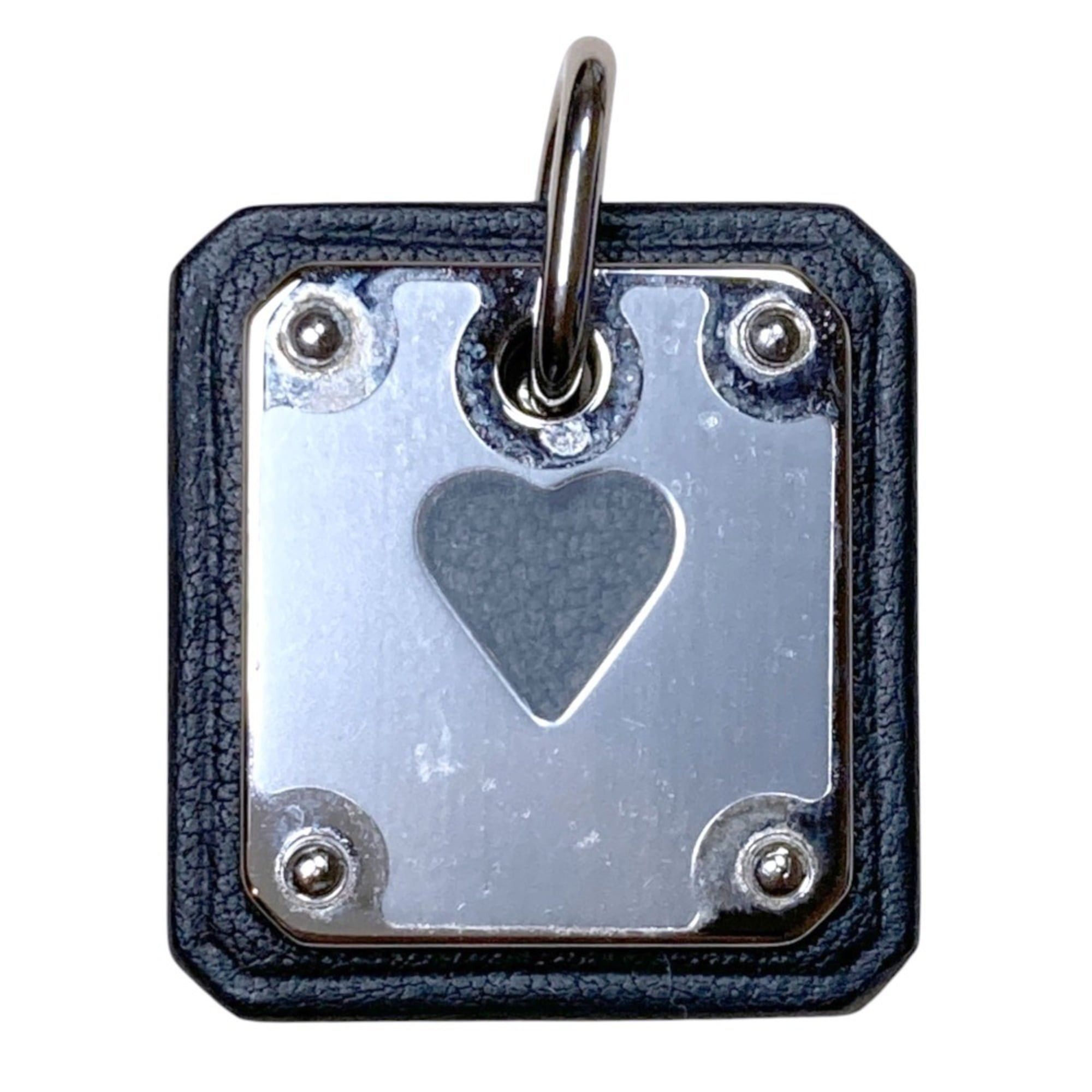 Hermes Hermes As de Coeur PM Heart Motif GP x Leather Pendant Top Black Silver Color Women's Size ONE SIZE - 1 Thumbnail