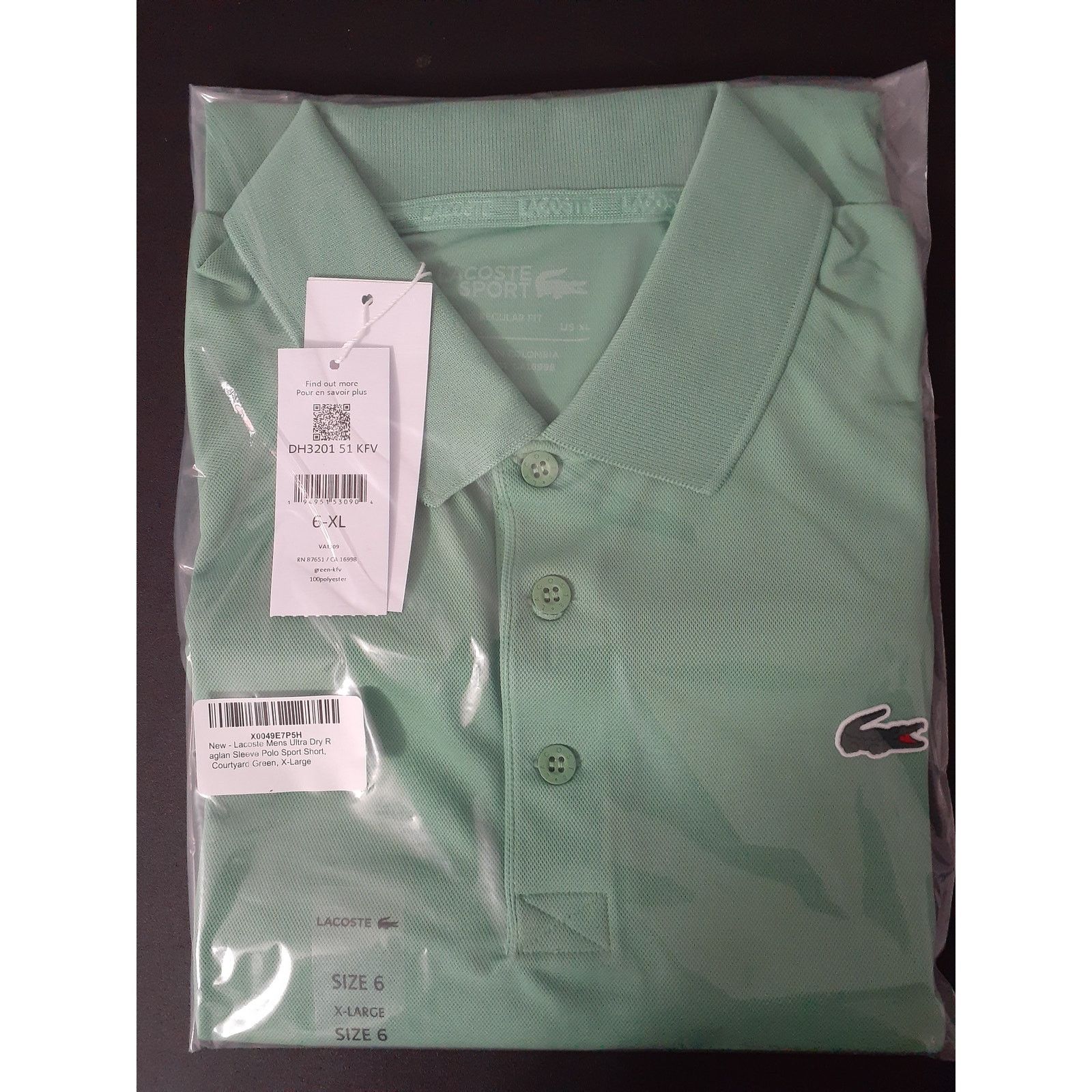 Lacoste Lacoste Mens Ultra Dry Raglan Polo Sport Short Green XL Size US XL / EU 56 / 4 - 2 Thumbnail