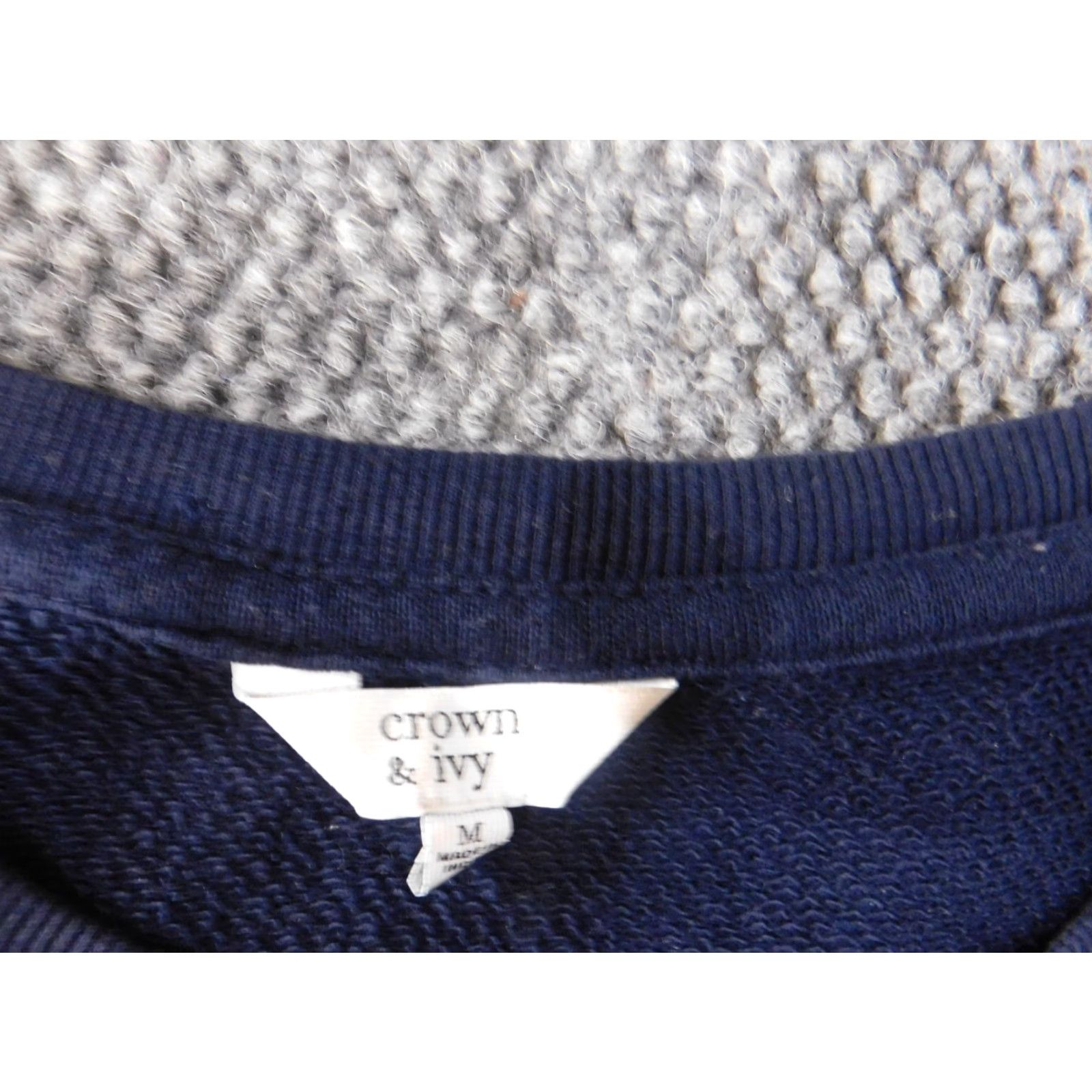 Vintage Crown & Ivy Sweater Pullover Womens Medium Blue Geometric Raglan Sleeve Cord Knit Cotton Nylon Spandex Button Round Neck Animals Casual Size M / US 6-8 / IT 42-44 - 5 Thumbnail