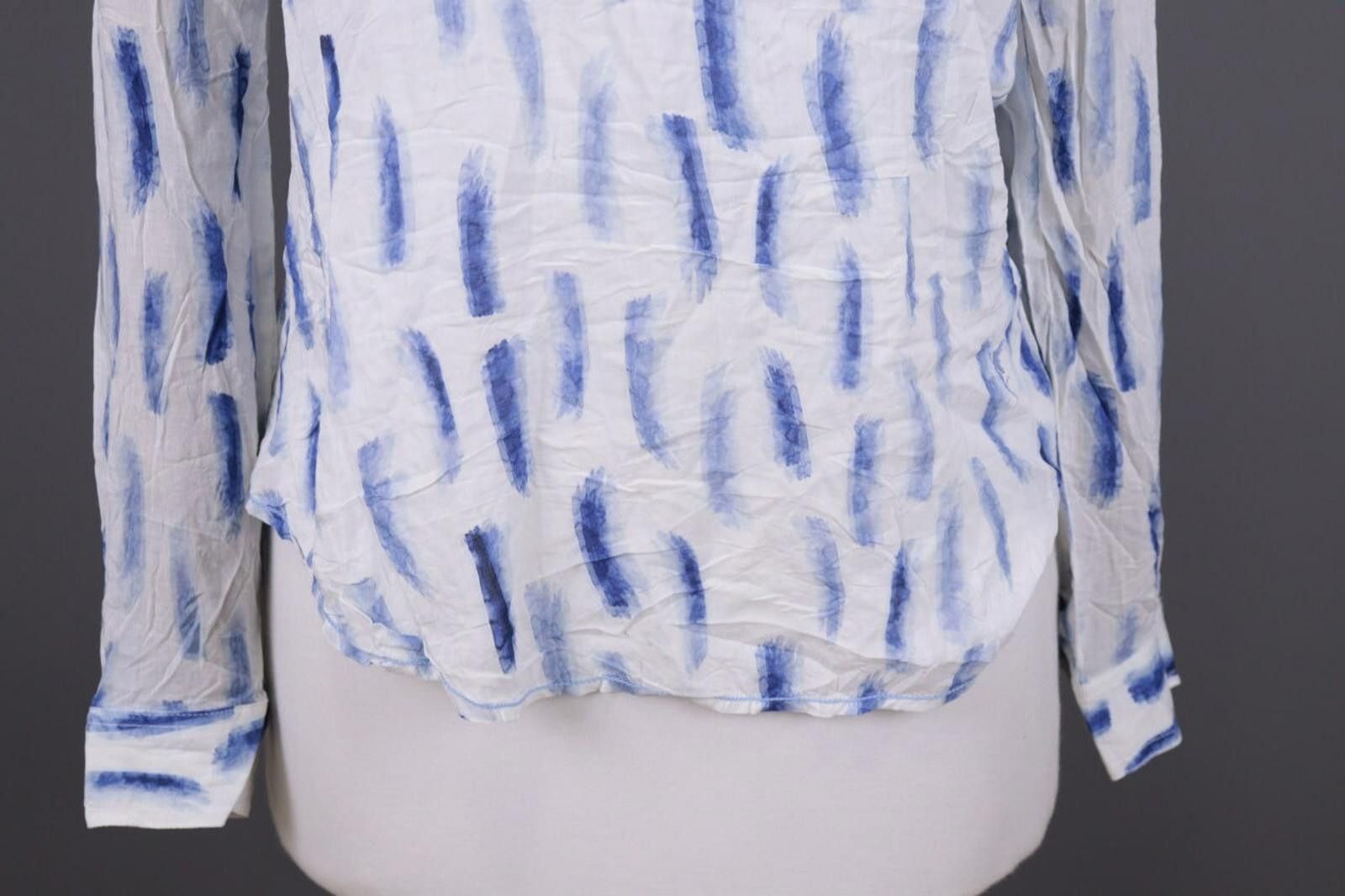Designer Emily Van Den Bergh White Blue Henley Blouse Shirt Size 38 Size M / US 6-8 / IT 42-44 - 2 Thumbnail