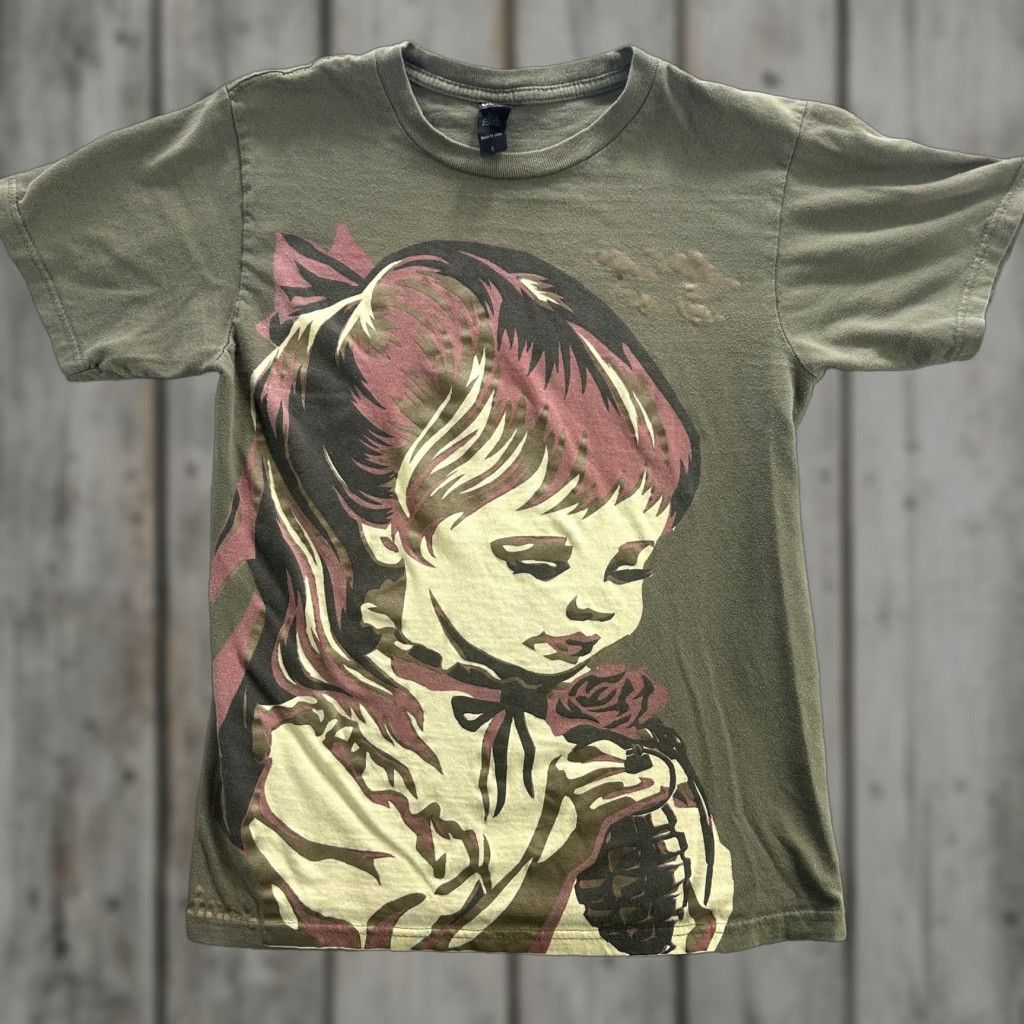 Obey VINTAGE Obey T-Shirt Mens Small Urban Art Graphic Rose Girl Olive Green Made USA Size US S / EU 44-46 / 1 - 1 Thumbnail