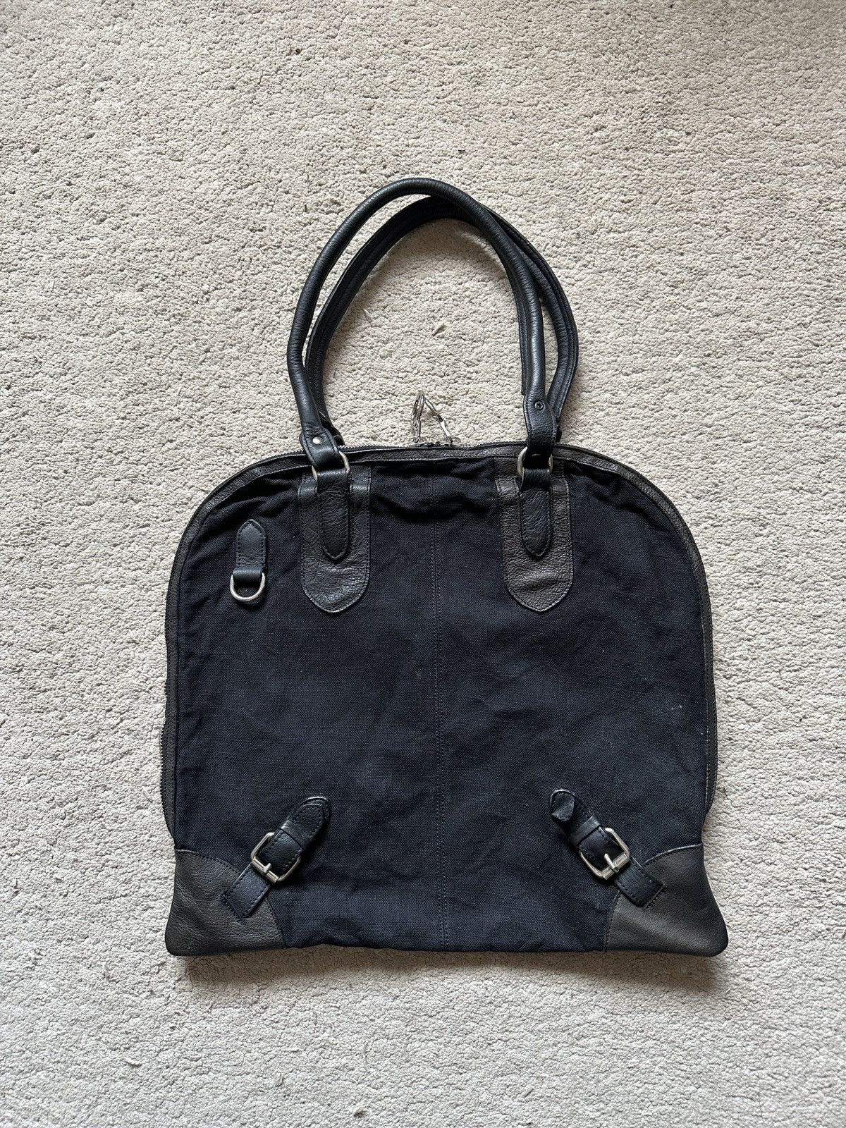 Comme des Garcons Homme Plus 2000s Florian Denicourt Black Leather & Linen Tote Bag Size ONE SIZE - 1 Thumbnail