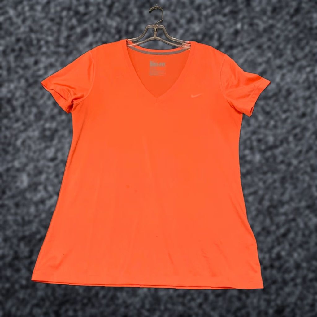 Nike Nike Dri-Fit T-Shirt Womens L Orange V-Neck Swoosh Logo Streetwear Regular Fit Size L / US 10 / IT 46 - 1 Thumbnail