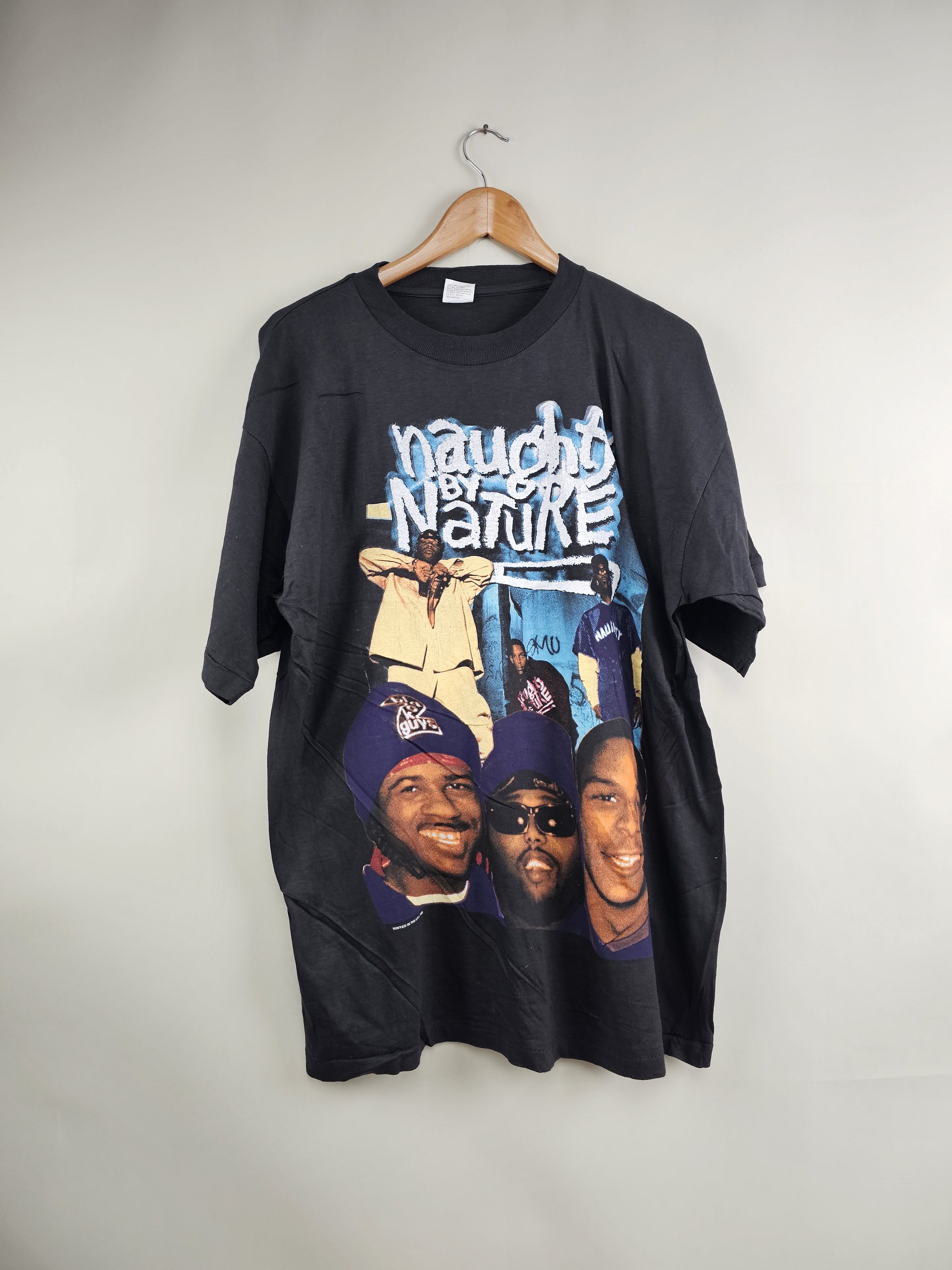 Image of Band Tees x Rap Tees 1995 Naughty By Nature Craziest Poverty's Paradise 90's in Black (Size XL)