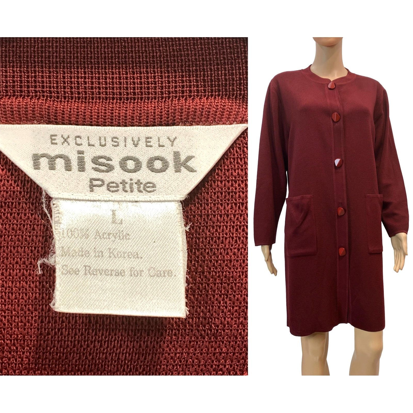 Other Exclusively Misook Burgundy Long Ribbed Cardigan Sweater Size L / US 10 / IT 46 - 4 Thumbnail