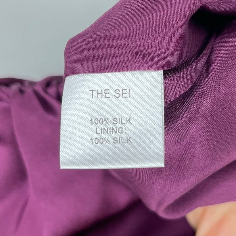 The Sei Ruched Cut Out Silk Midi Dress in Burgundy 2