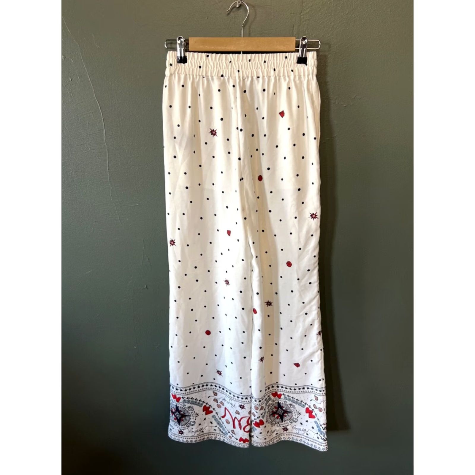 Badgley Mischka BADGLEY MISCHKA Pants Drawstring Border Print Ivory Multi M Womens Size 32" / US 10 / IT 46 - 3 Thumbnail