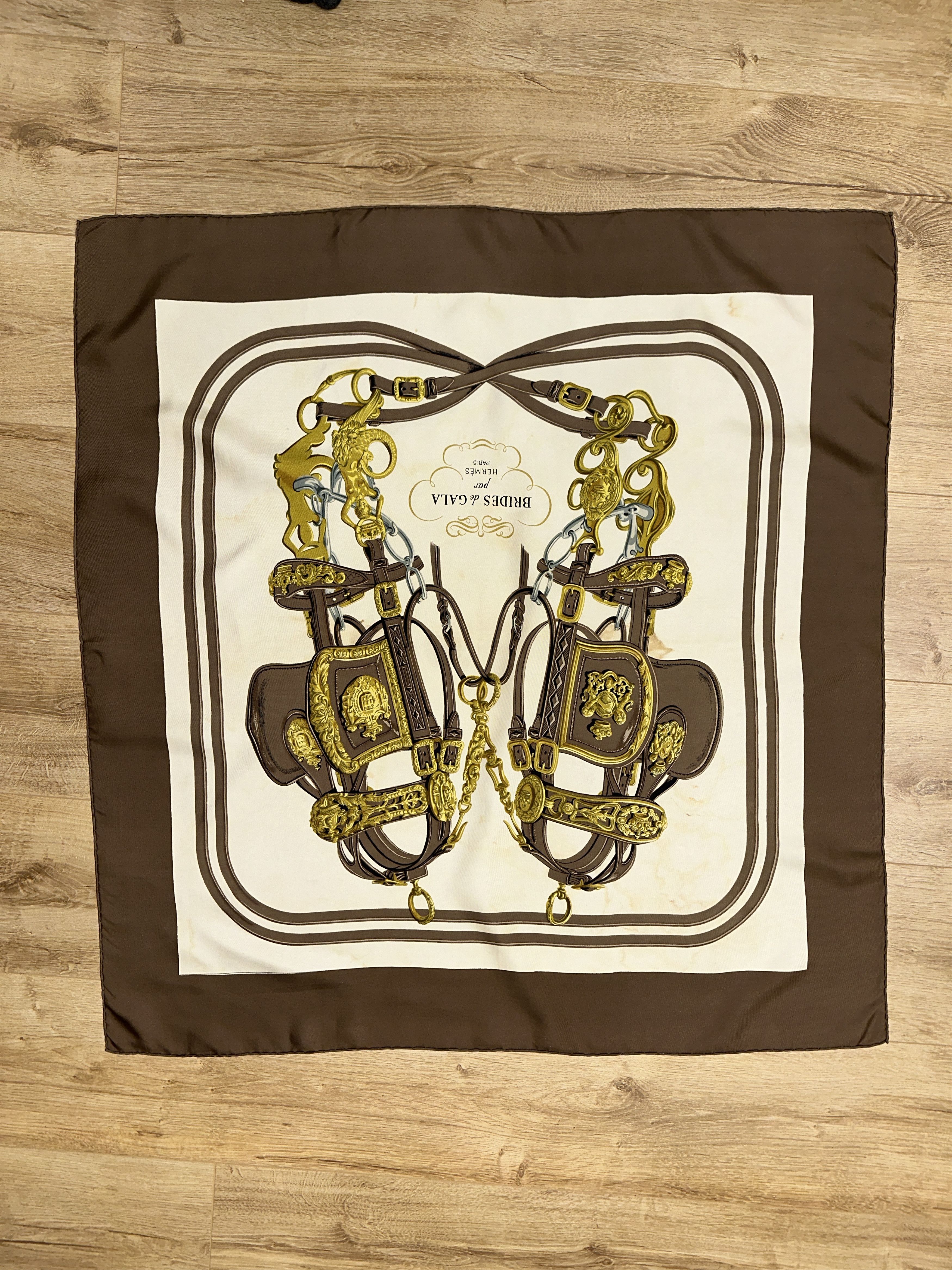 Hermes Hermès Brides de Gala Silk Scarf 90cm Brown Gold France Size ONE SIZE - 5 Thumbnail