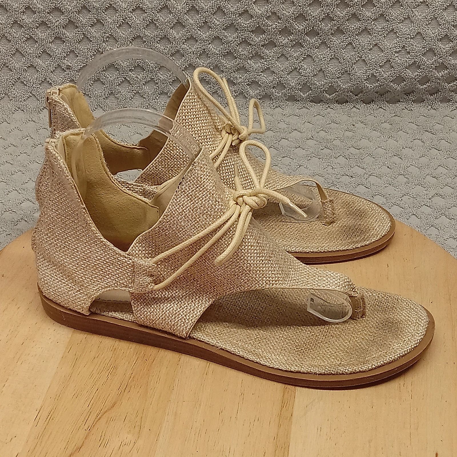 & Other Stories Pierre Dumas Sandals 8 Beige Burlap Thong Gladiator Zip Size US 8 / IT 38 - 1 Thumbnail