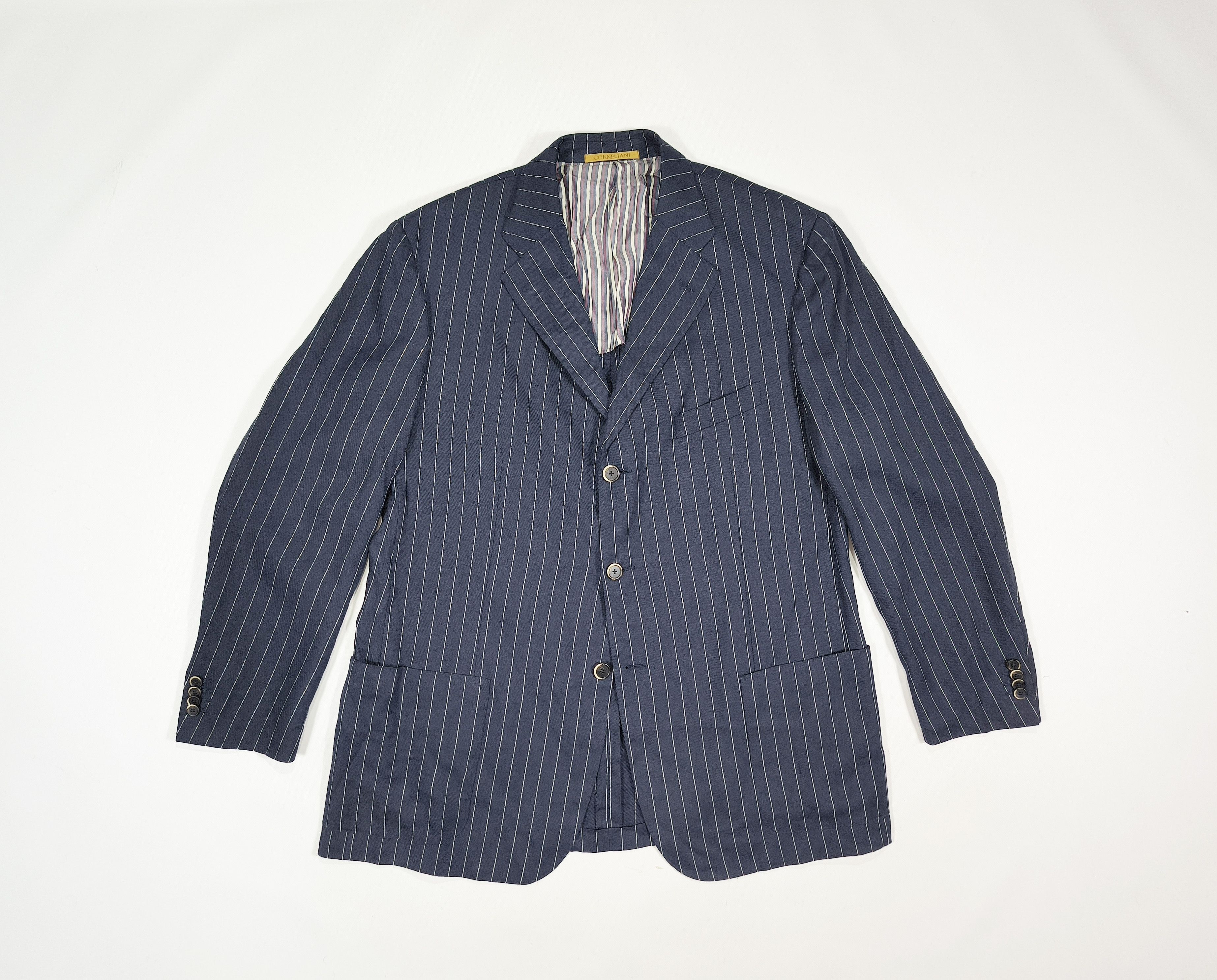 Corneliani Wool Blue Striped Blazer Jacket Size 48R