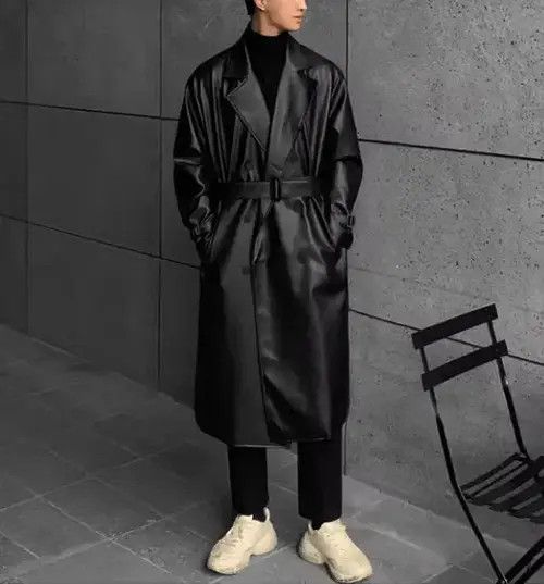 Designer × Japanese Brand Korean style Long Black Faux Leather trench coat Size US L / EU 52-54 / 3 - 1 Thumbnail