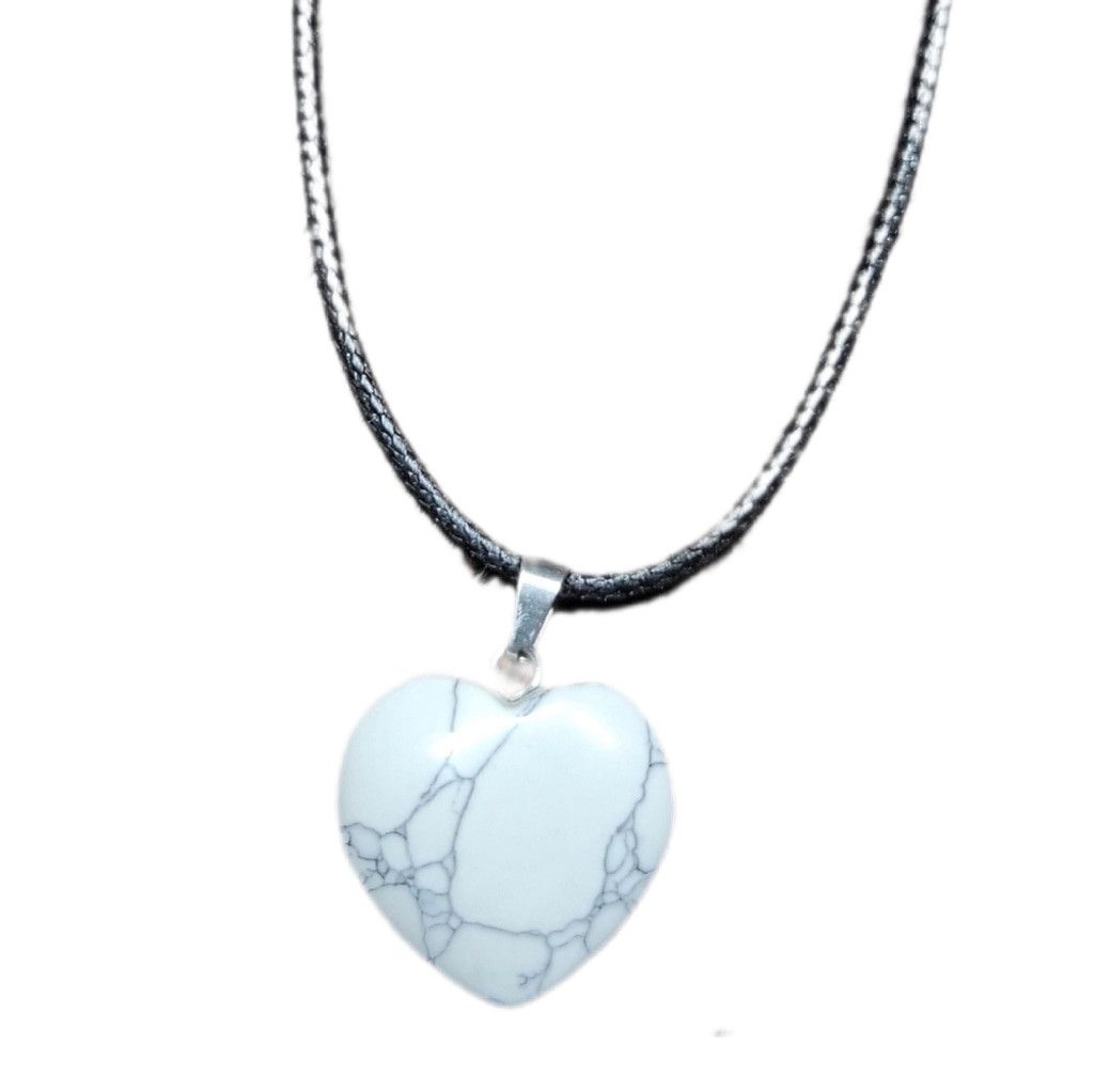 Handmade Natural Howlite Heart-Shaped Pendant Corded Necklace Size ONE SIZE - 1 Thumbnail