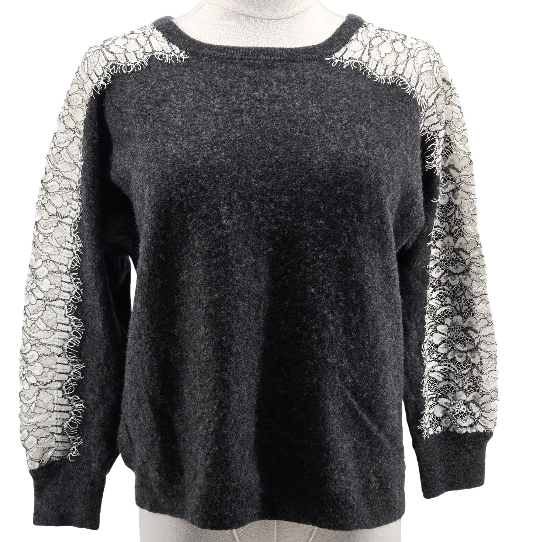 J.Crew VINTAGE J.CREW Sweater Pullover Womens M Gray Wool Crew Neck Fringe Raglan Heavyweight Size M / US 6-8 / IT 42-44 - 2 Thumbnail