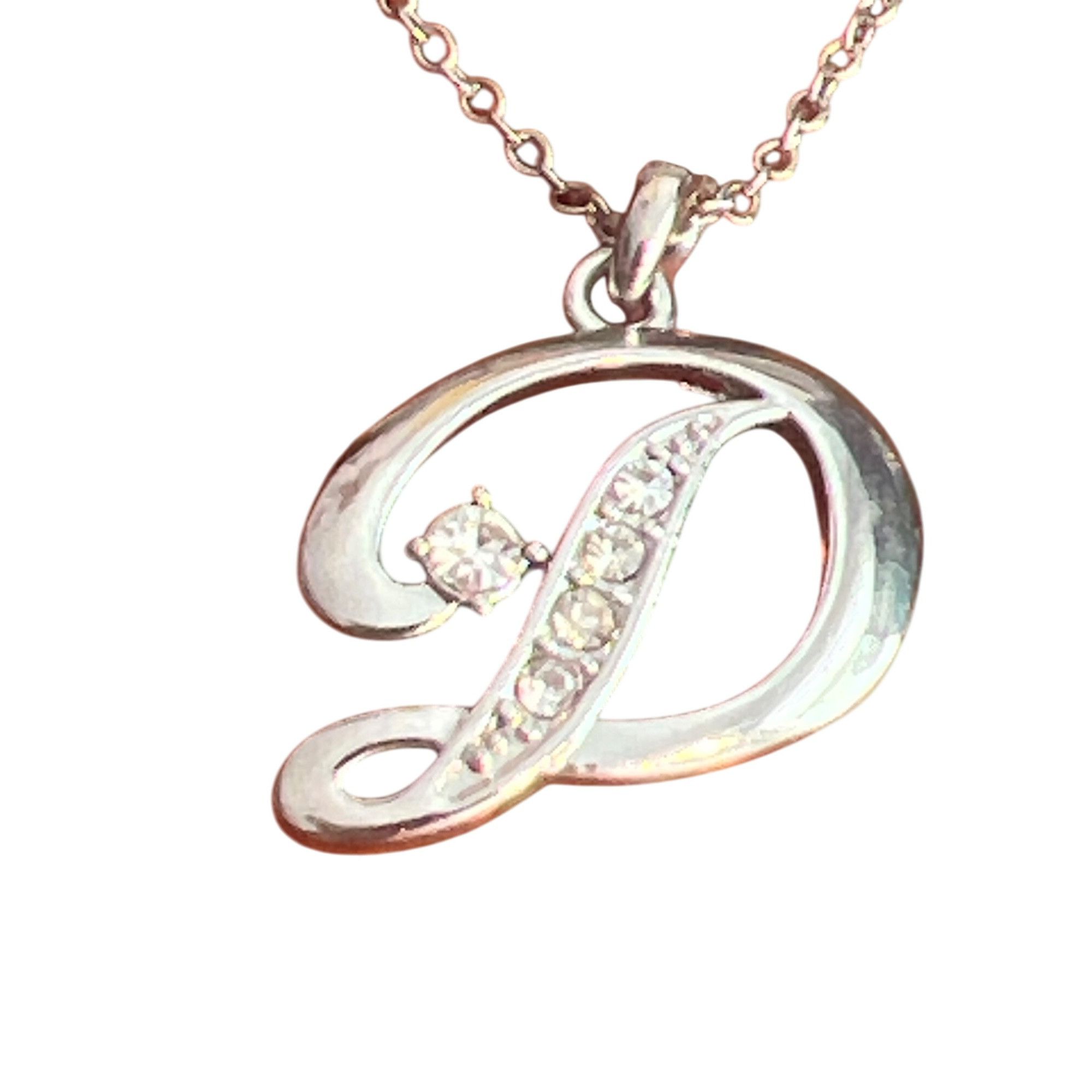 Other Silver Tone Initial "D" Pendant Necklace Clear Crystal Rhine Size ONE SIZE - 2 Thumbnail