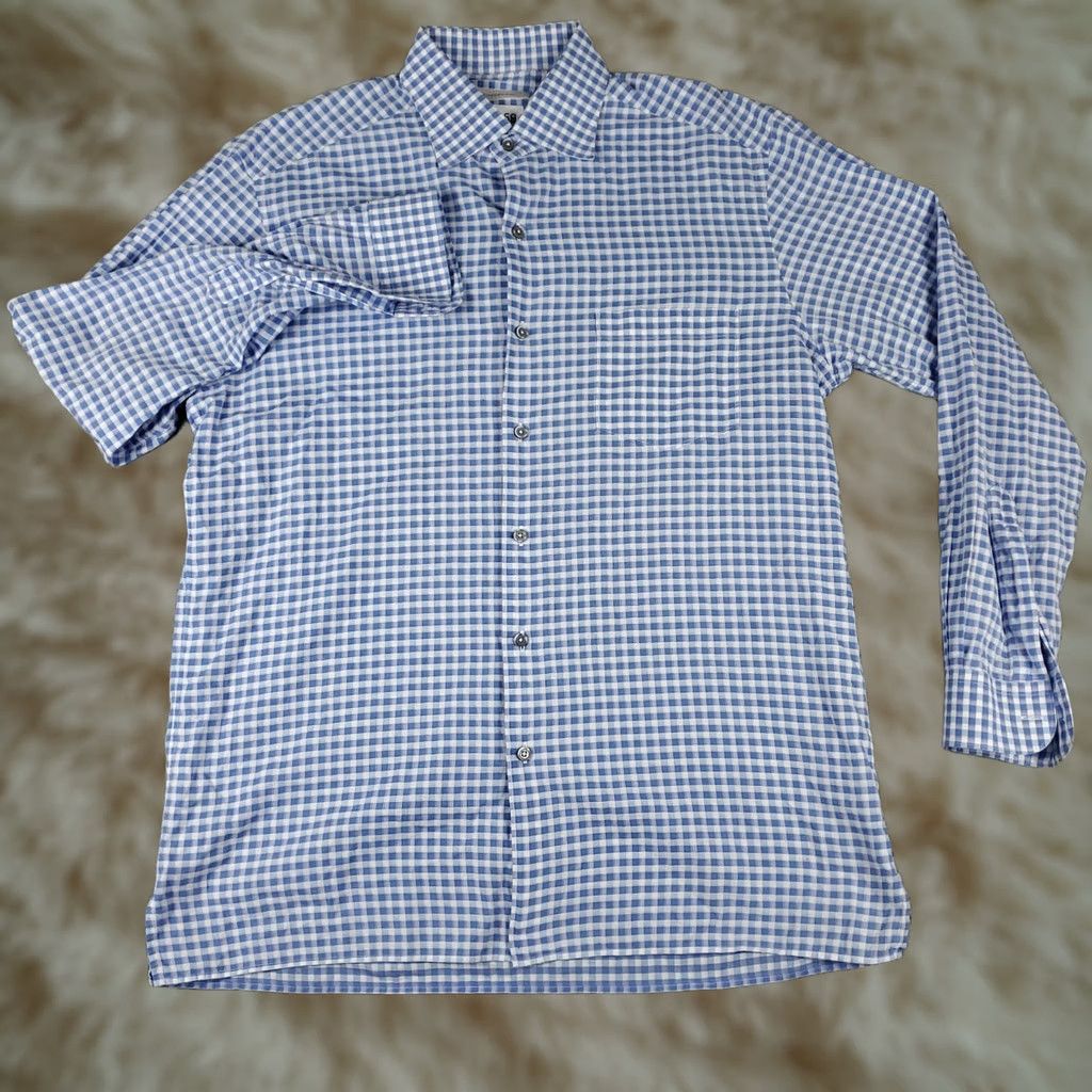 Ermenegildo Zegna Ermenegildo Zegna Shirt Mens XL Blue Check Button Up Long Sleeve Size US XL / EU 56 / 4 - 1 Thumbnail