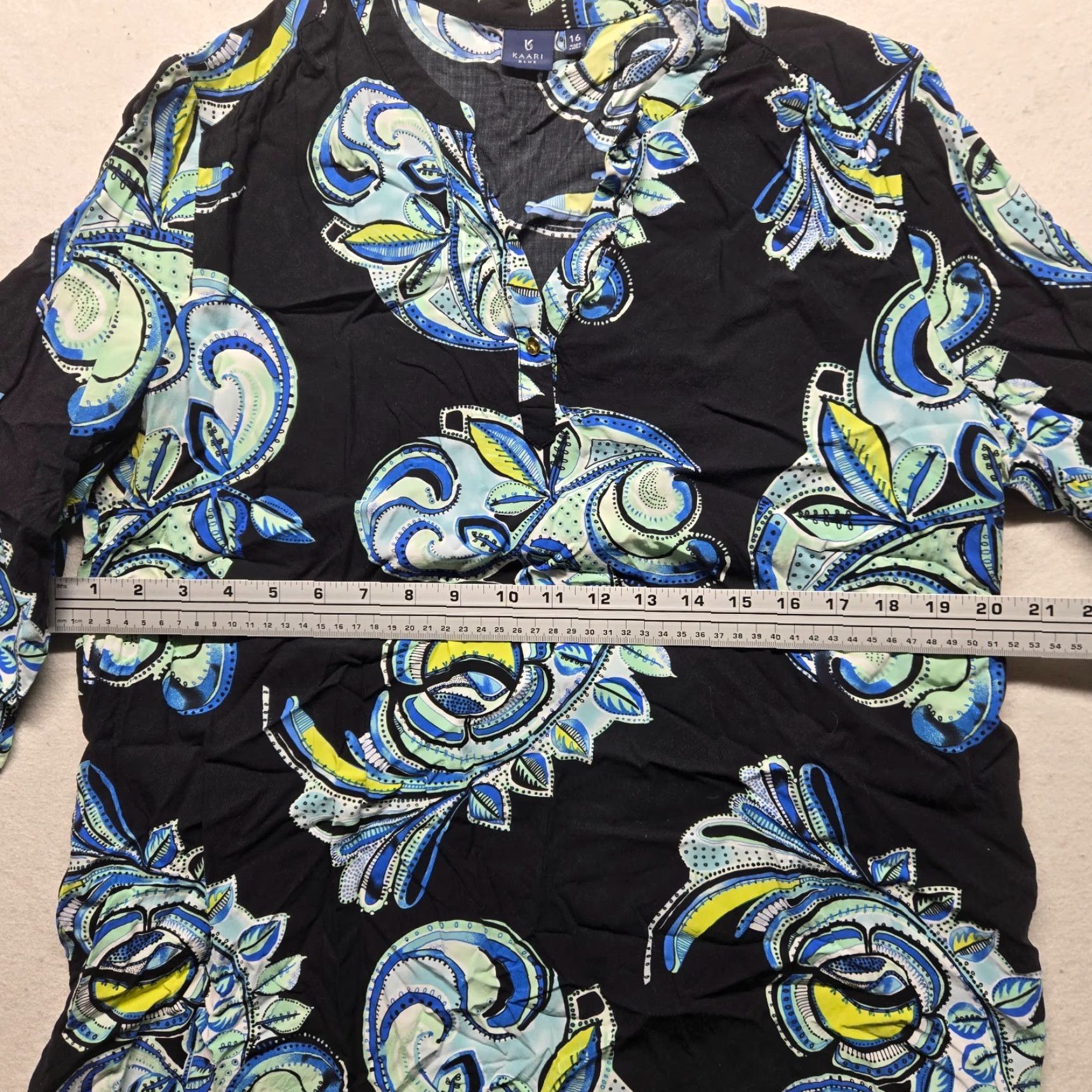 Vintage Kaari Blue Shirt Adult Women's Size 16 Blue Paisley V-Neck 3/4 Sleeve Tunic Womens Size XXL / US 16-18 / IT 52-54 - 4 Thumbnail
