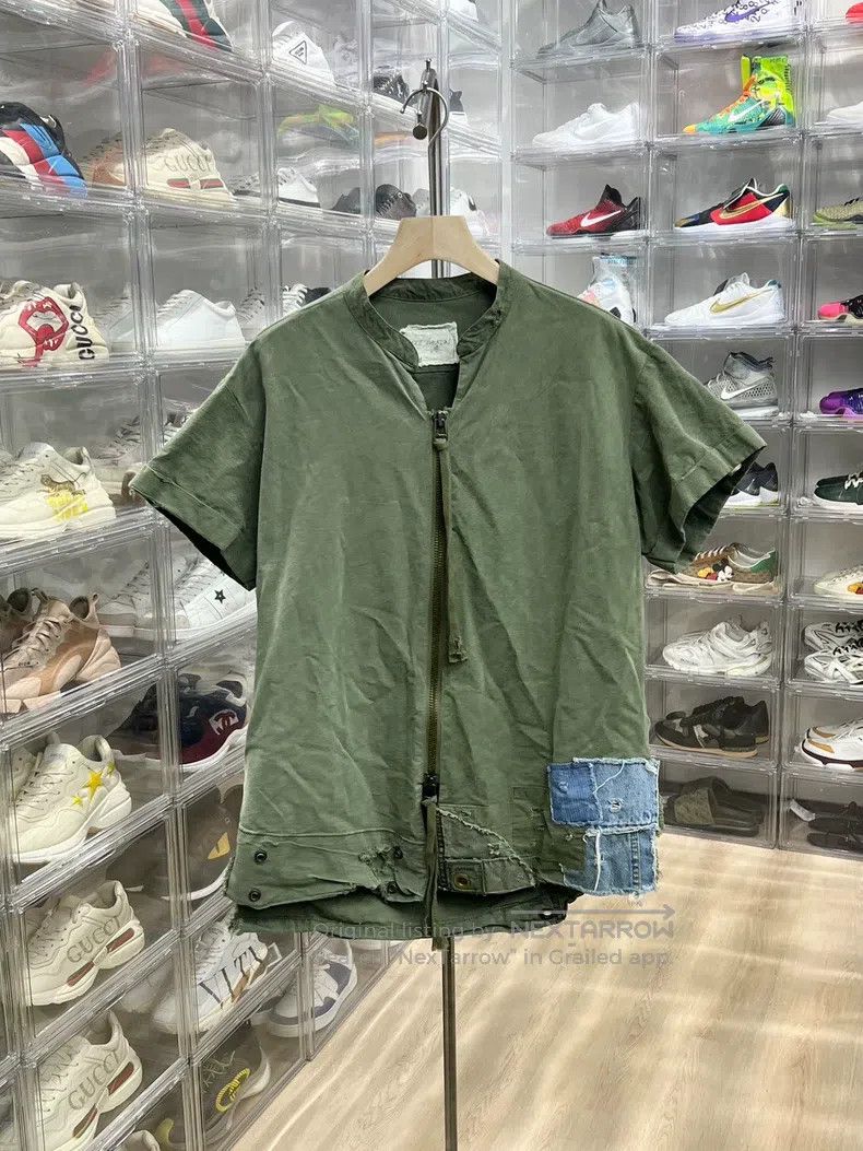 Greg Lauren Greg Lauren Military Cloth Denim Spliced Sleeveless Jacket Size US XL / EU 56 / 4 - 1 Thumbnail