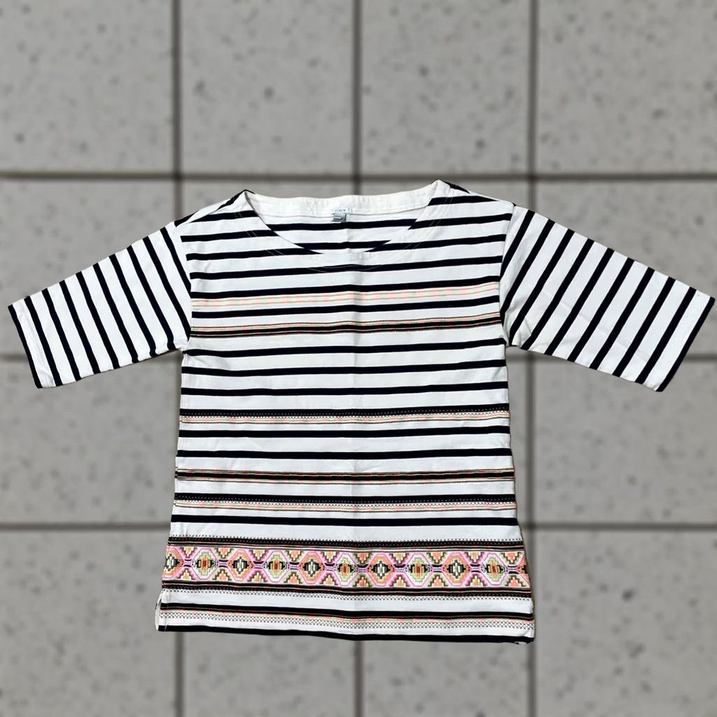 J.Crew J. Crew Boho Striped Shirt S Blue Cream Neon Aztec Geometric Fairy Coastal Top Size S / US 4 / IT 40 - 1 Thumbnail