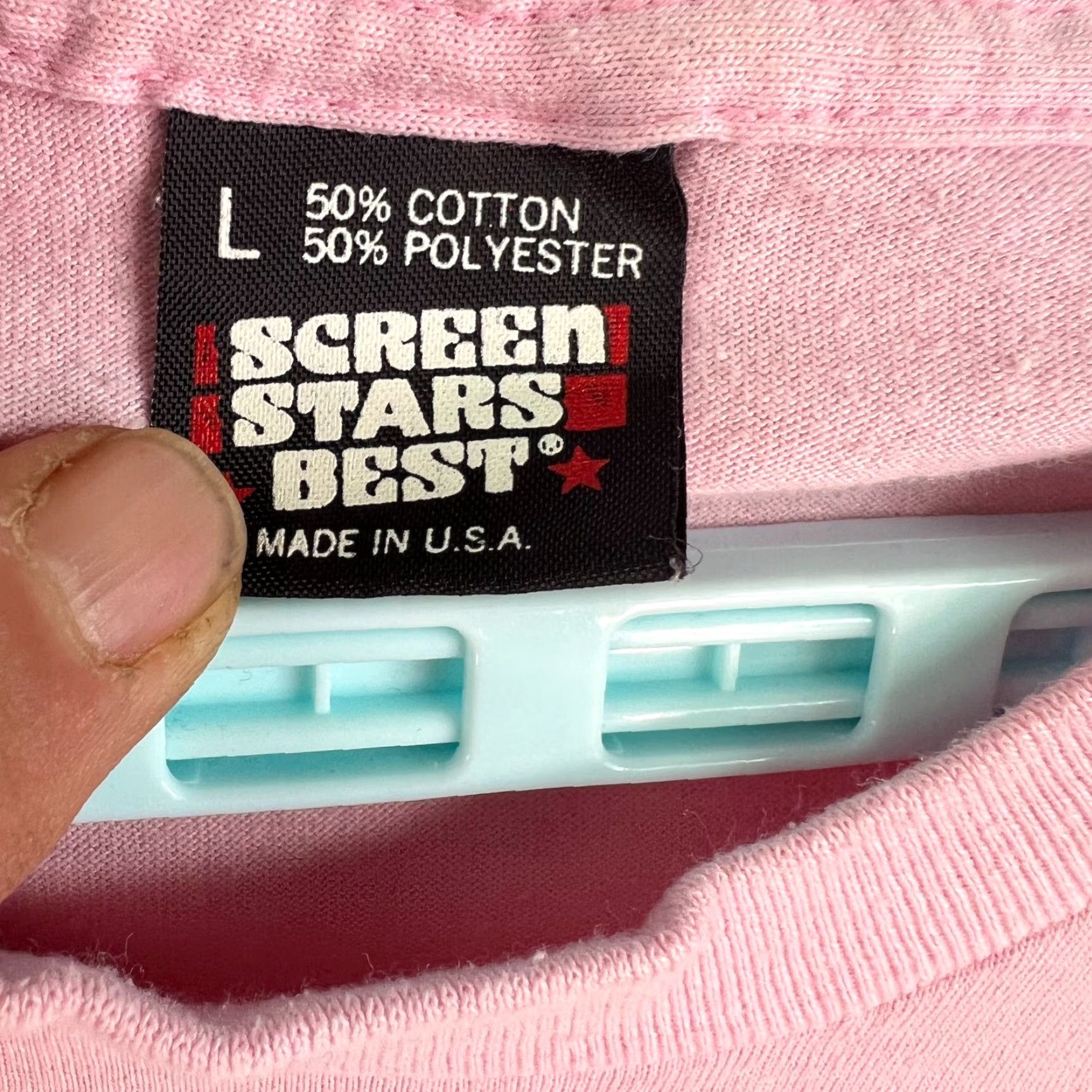 Vintage Screen Stars T-Shirt Mens Graphic Pink Crew Neck Short Sleeve Regular Fit 50/50 Cotton-Polyester Size L Size US L / EU 52-54 / 3 - 4 Thumbnail