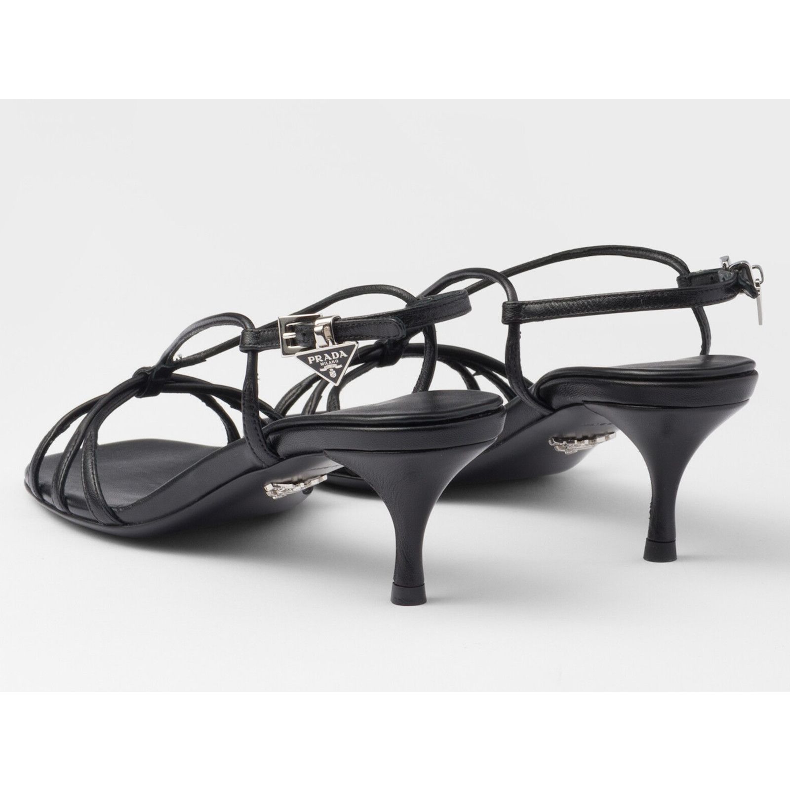 Prada Prada Black Leather Strappy Slingback Kitten Heel Sandal 41 Size US 11 / IT 41 - 16 Thumbnail