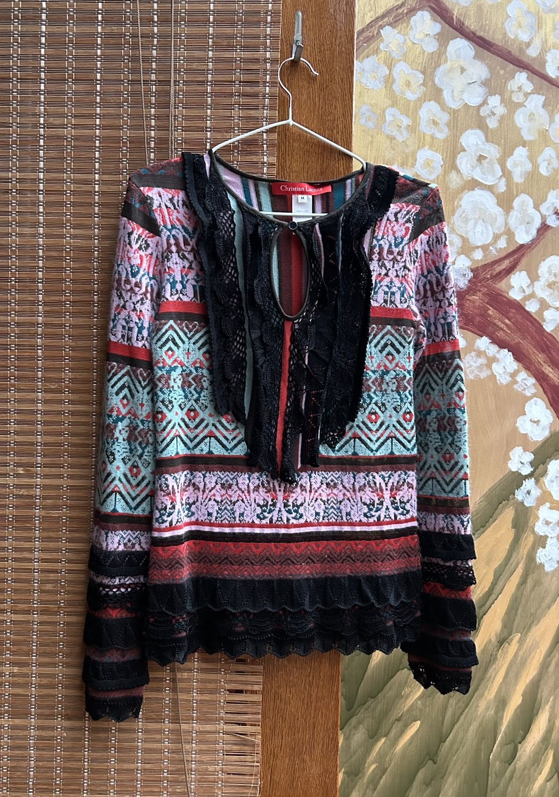 Christian Lacroix Christian Lacroix Knit Top Lace Trim Jacquard Boho Sweater Size M / US 6-8 / IT 42-44 - 1 Thumbnail