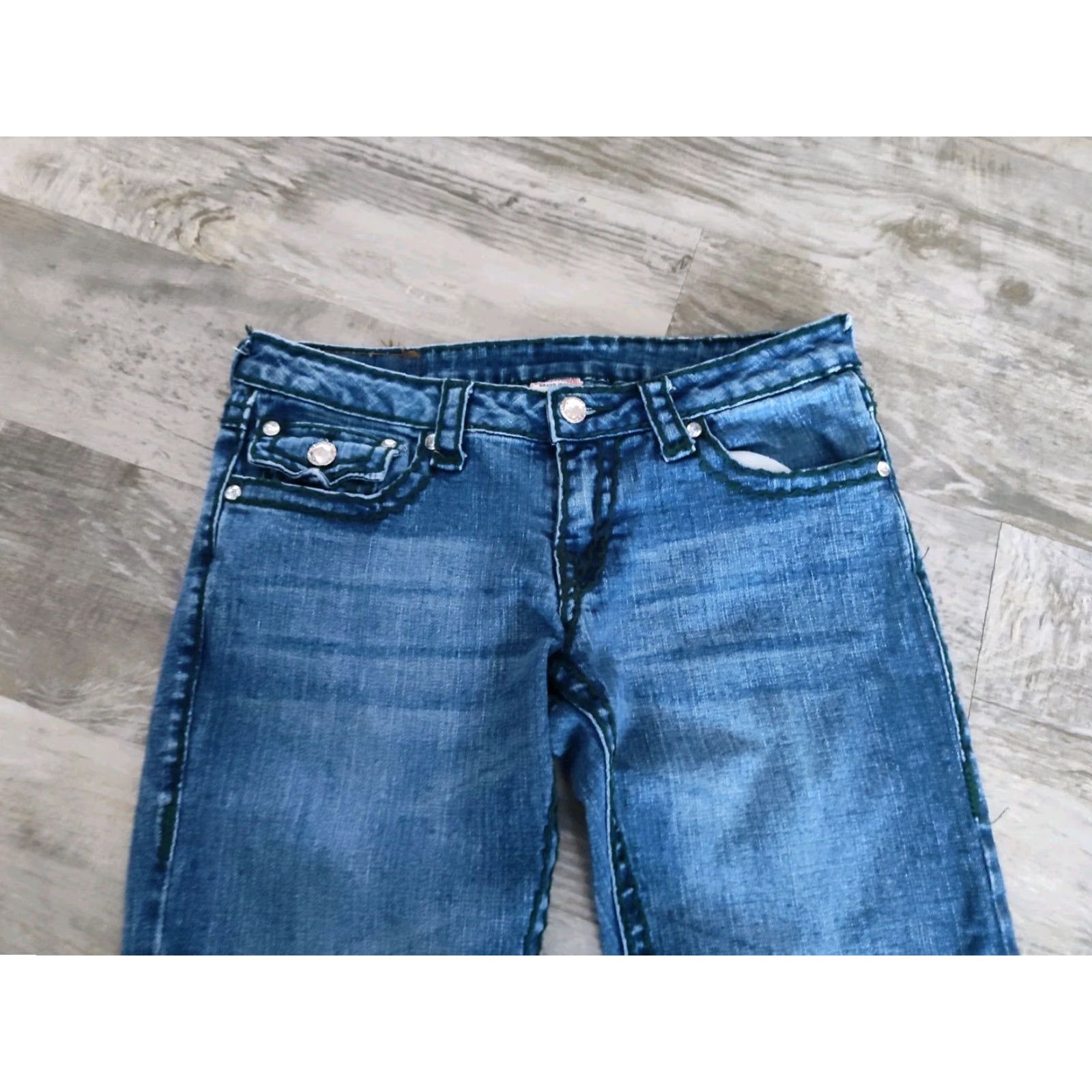True Religion VINTAGE True Religion Jeans Green Stitch Low Rise Straight Women’s 26 Blue USA Made Size 26" / US 2 / IT 38 - 5 Thumbnail